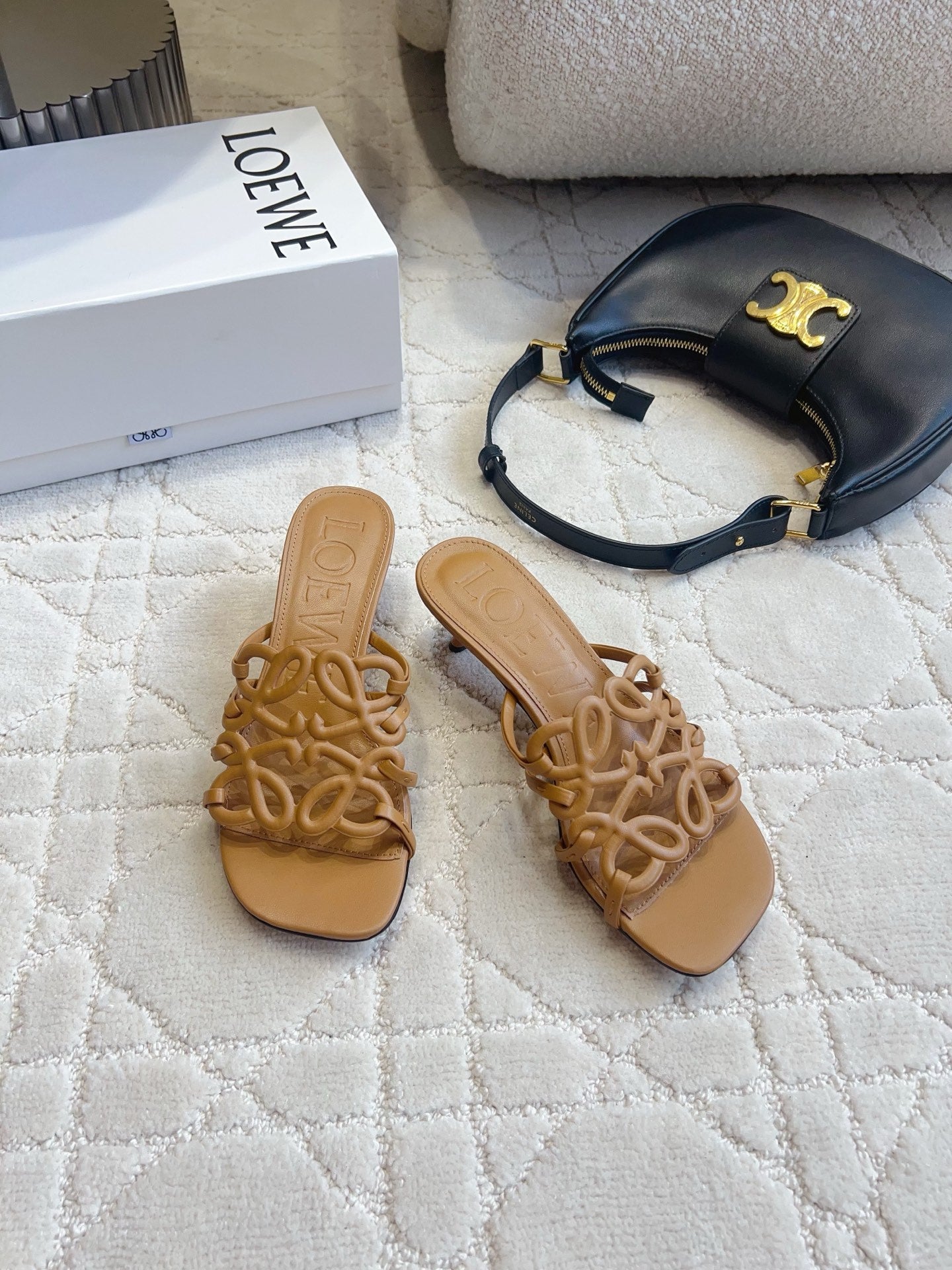 Loew Woven Square-Toe Sandals 3.5cm Brown Lambskin 851672