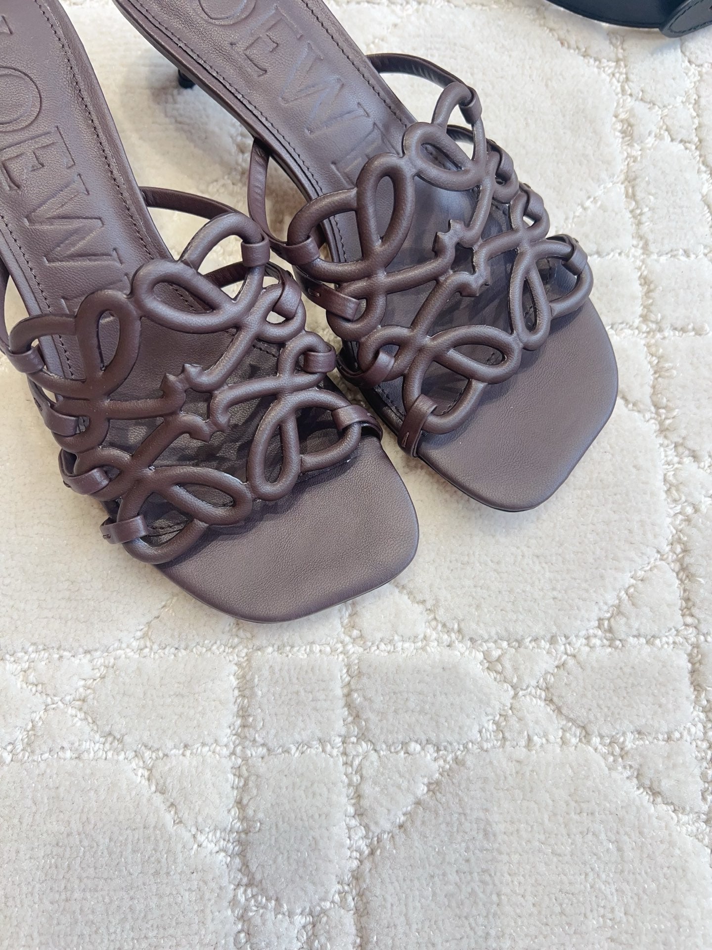 Loew Woven Square-Toe Sandals 3.5cm Deep Chocolate Lambskin 851670