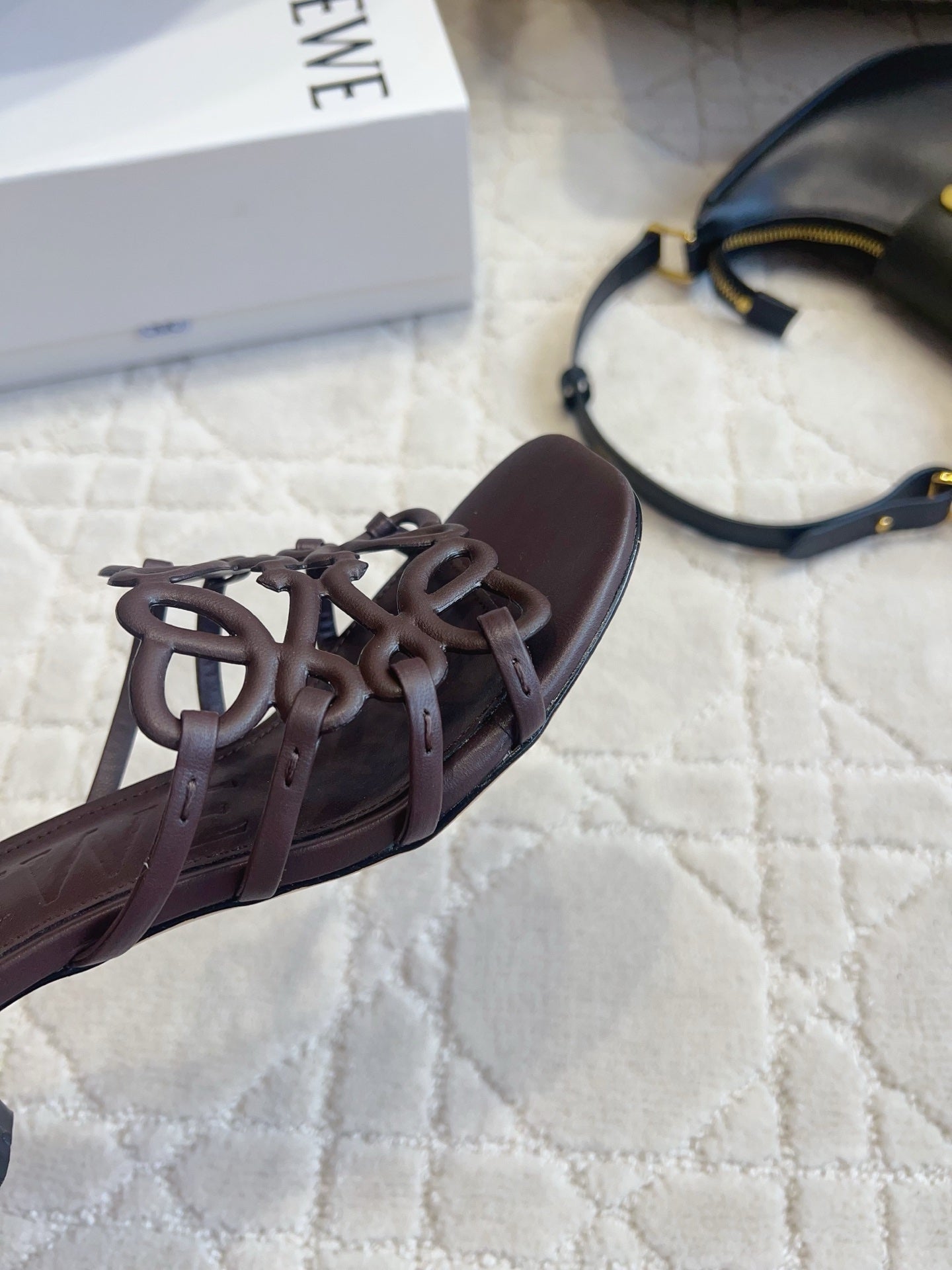 Loew Woven Square-Toe Sandals 3.5cm Deep Chocolate Lambskin 851670