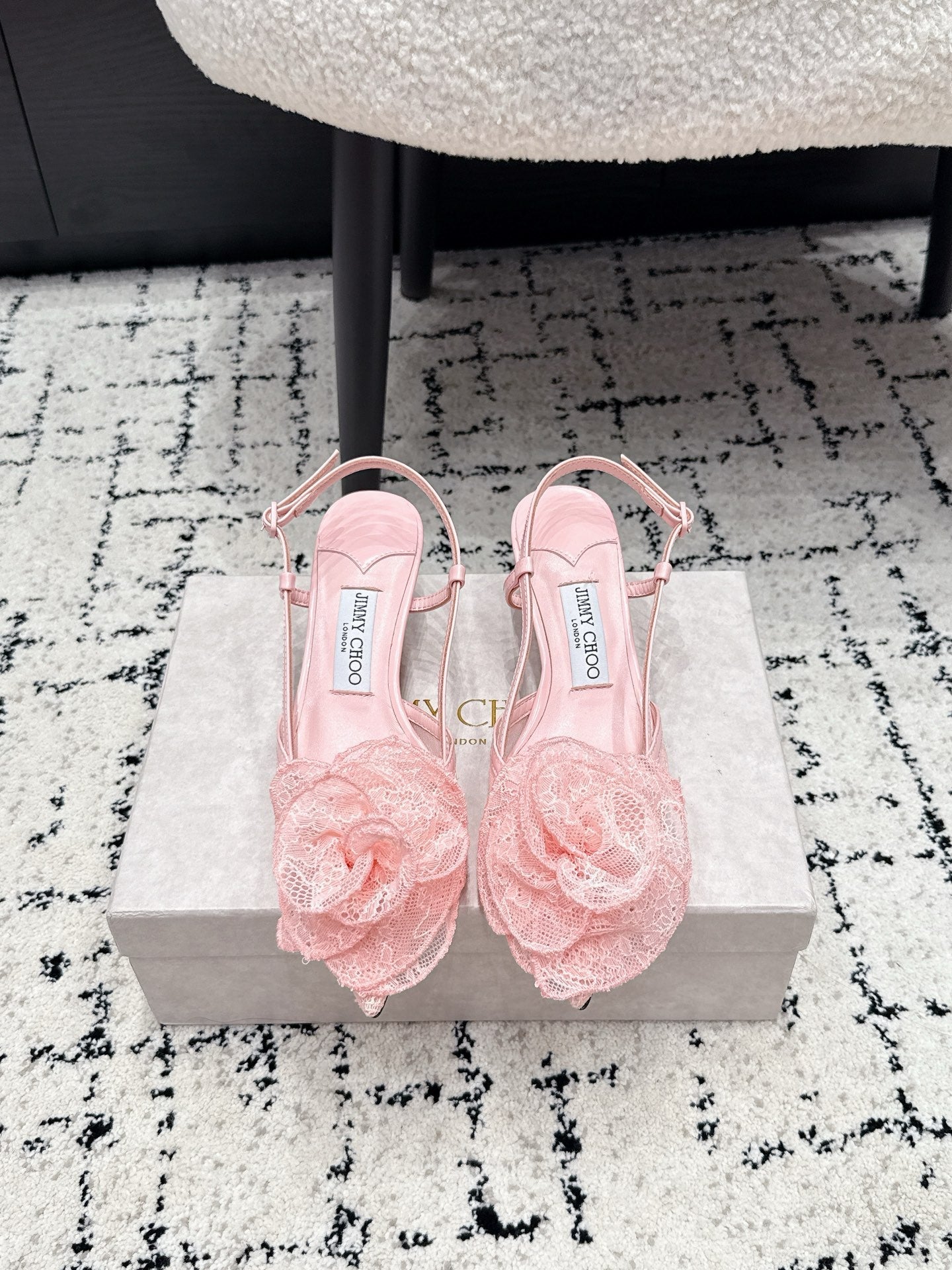 JC Mimmi Slingback Pumps Floral Appliqué 5.5cm Pink Lace 858431