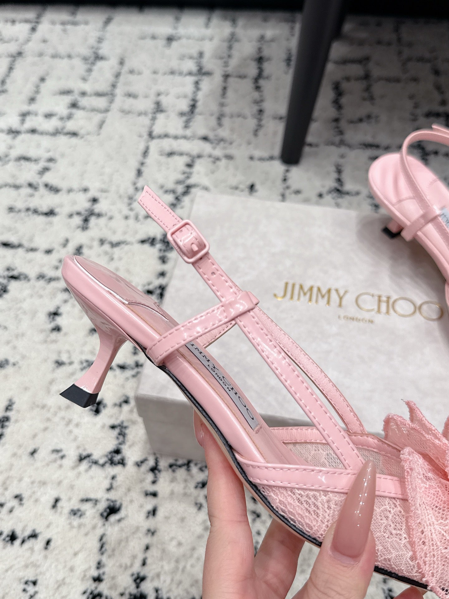 JC Mimmi Slingback Pumps Floral Appliqué 5.5cm Pink Lace 858431
