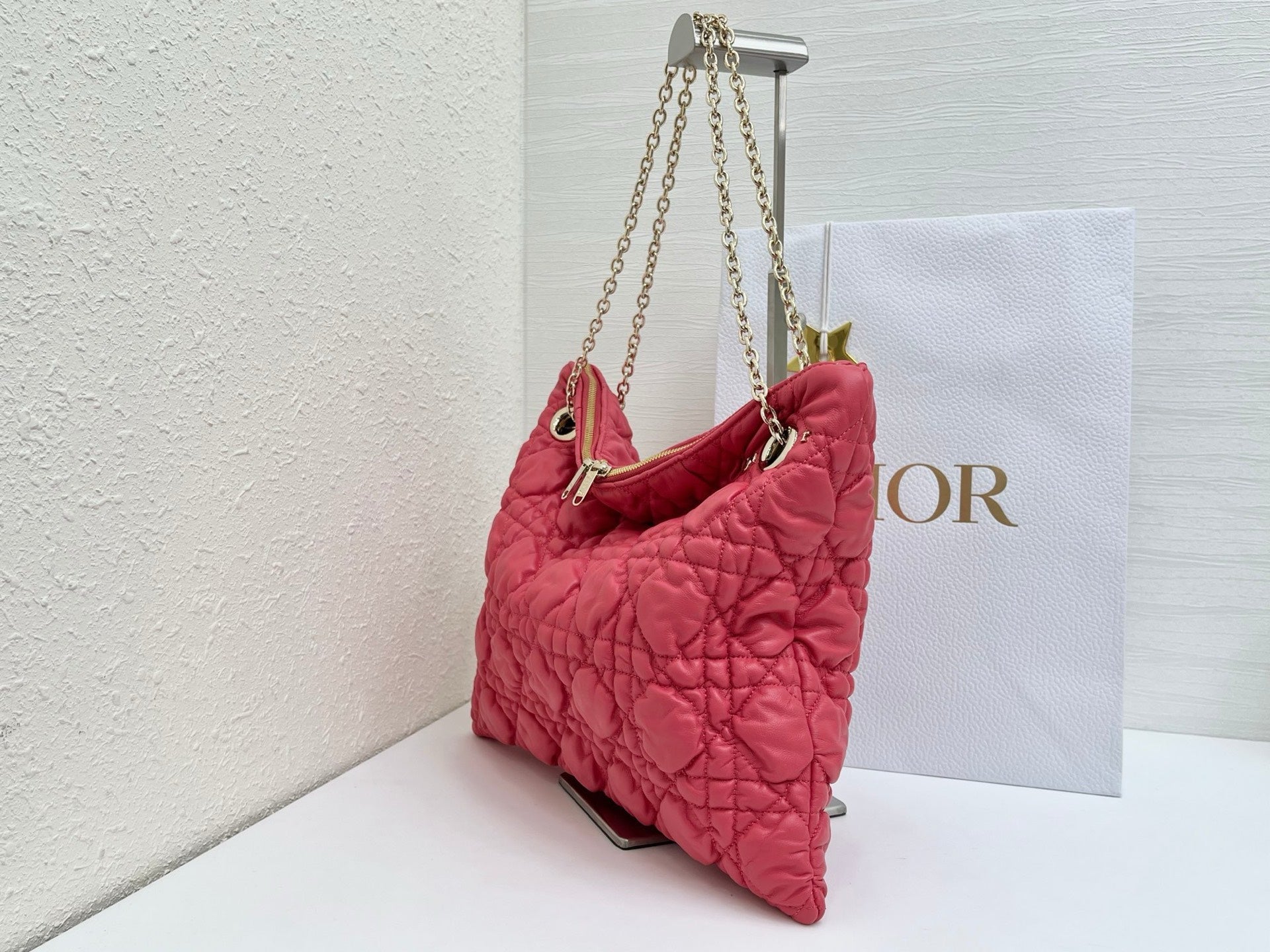 CD Small Cannage Quilted Tote Bag Hot Pink Cowhide 158912