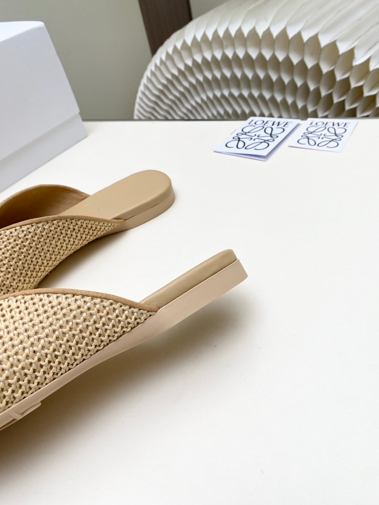 Loew Pebble Soft Slides Beige Lambskin Leather 881380