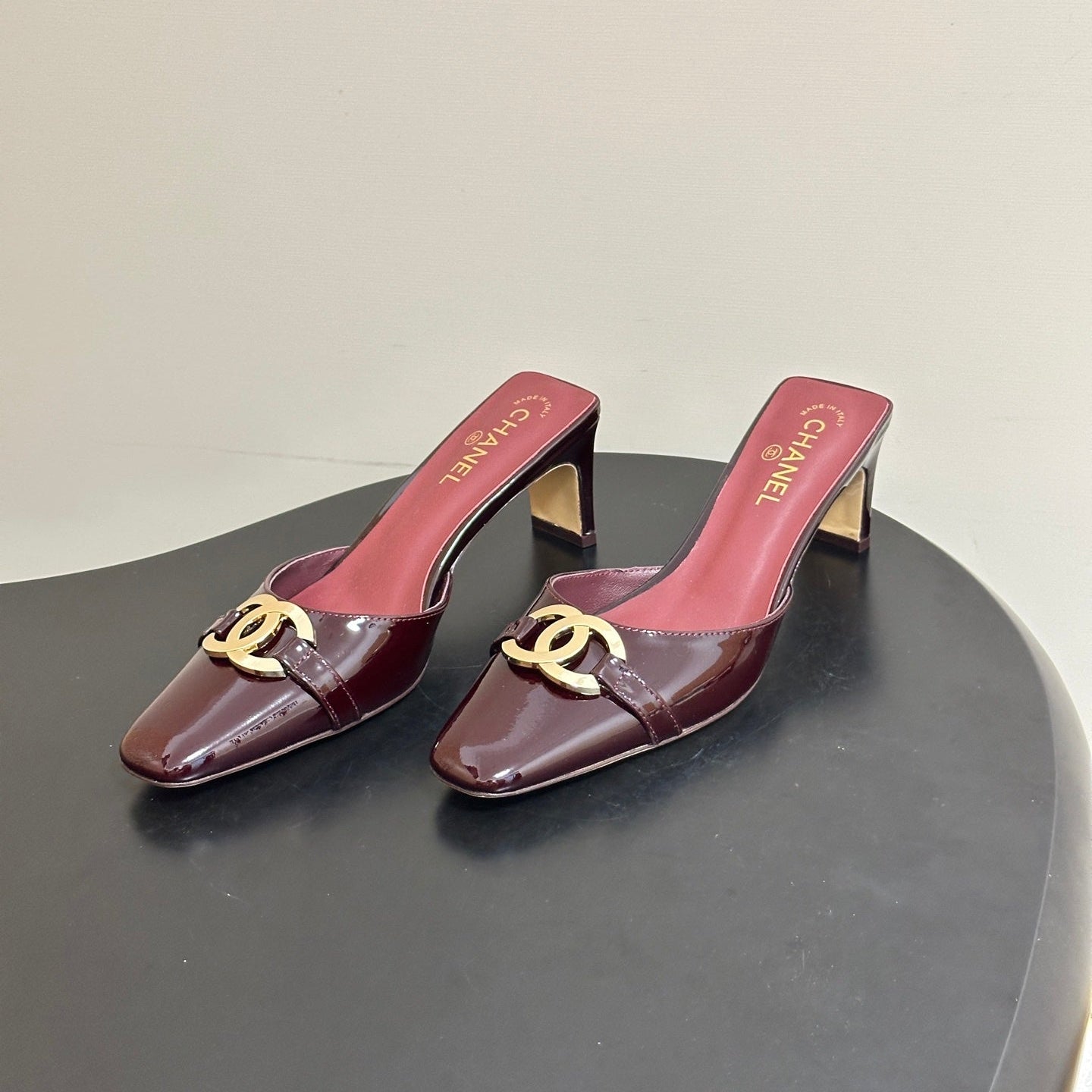 CC 26A Square Toe Mules 6cm Burgundy Patent Leather 888043