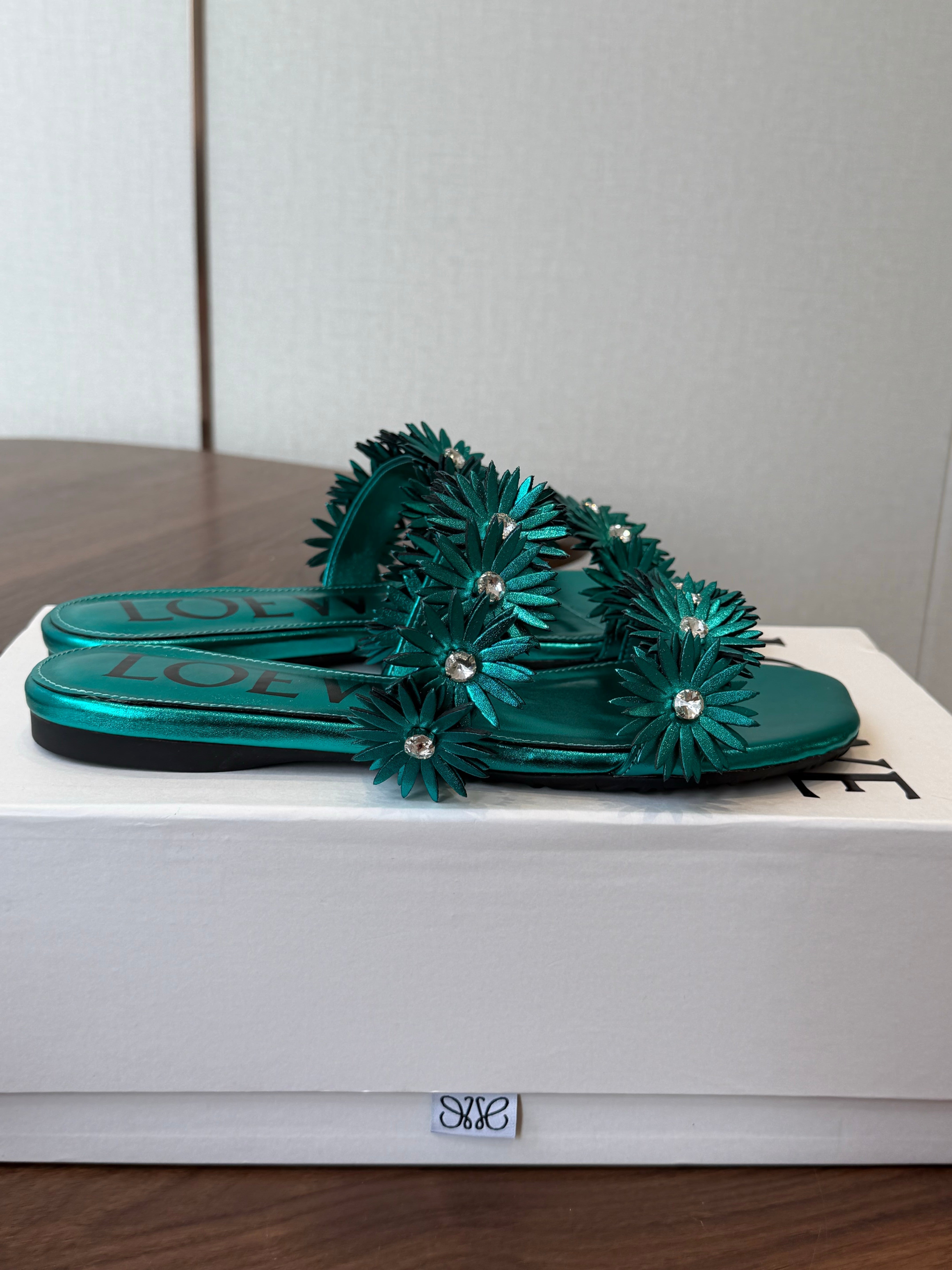 Loew Paula's Ibiza Petal Flower Flat Sandals Turquoise Leather 889890
