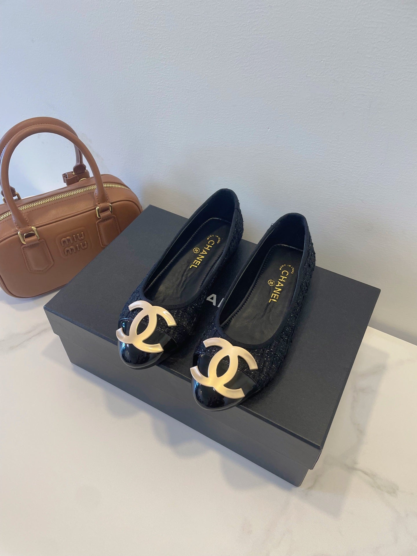 CC 26P Ballet Flats Black Tweed & Patent Leather 890836