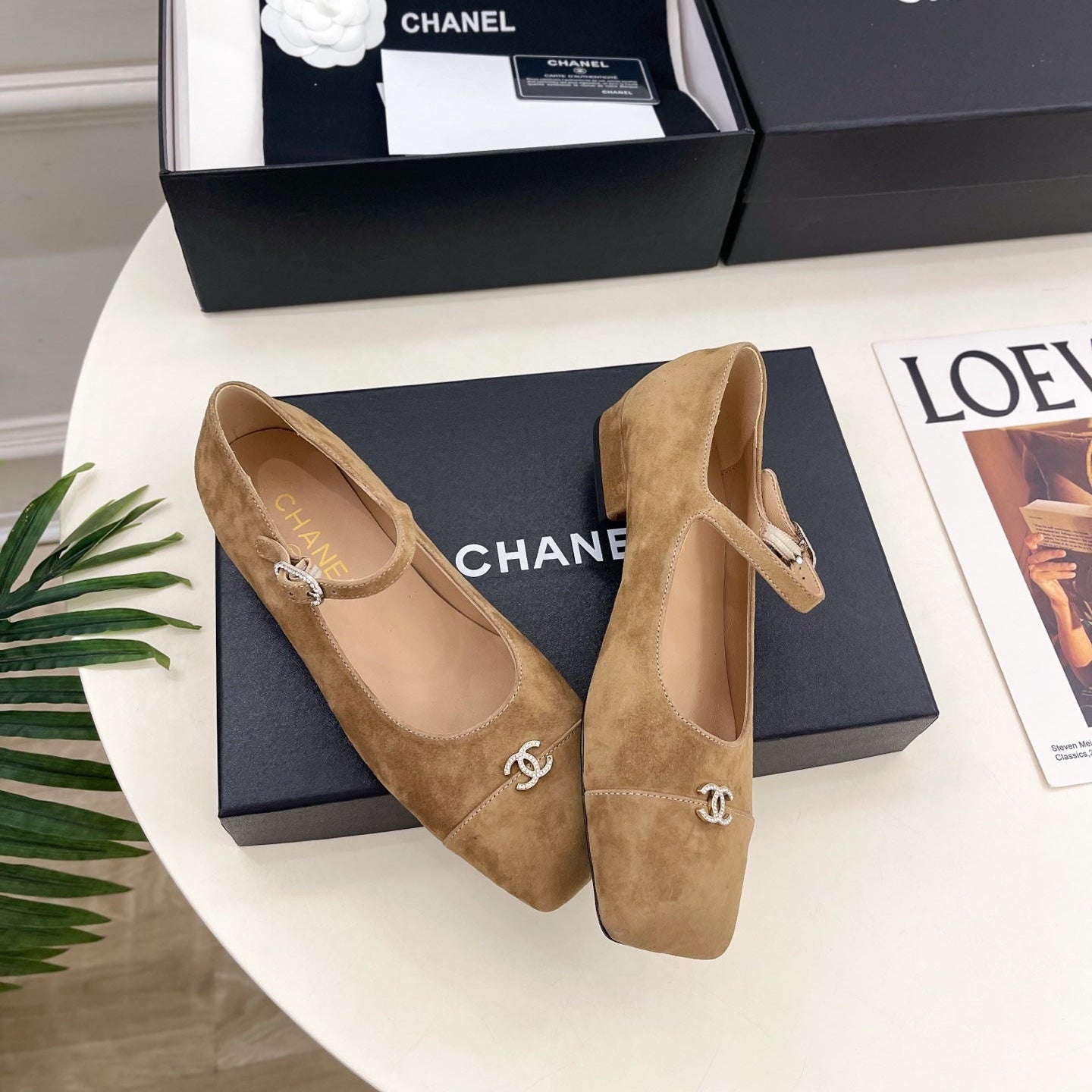 CC Square Toe Mary Jane Flats 2.5cm Beige Suede 891752