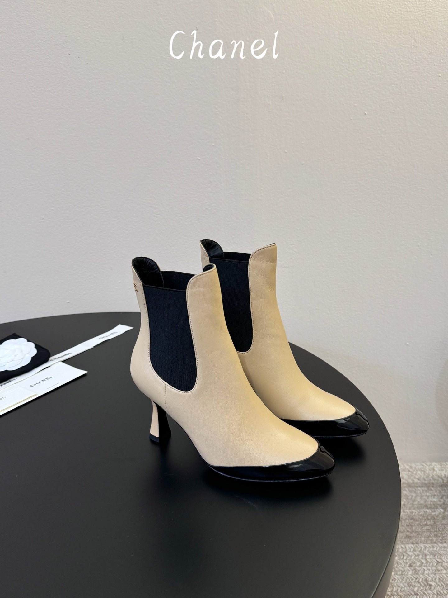 CC Stiletto Ankle Boots Beige Lambskin Leather 890933