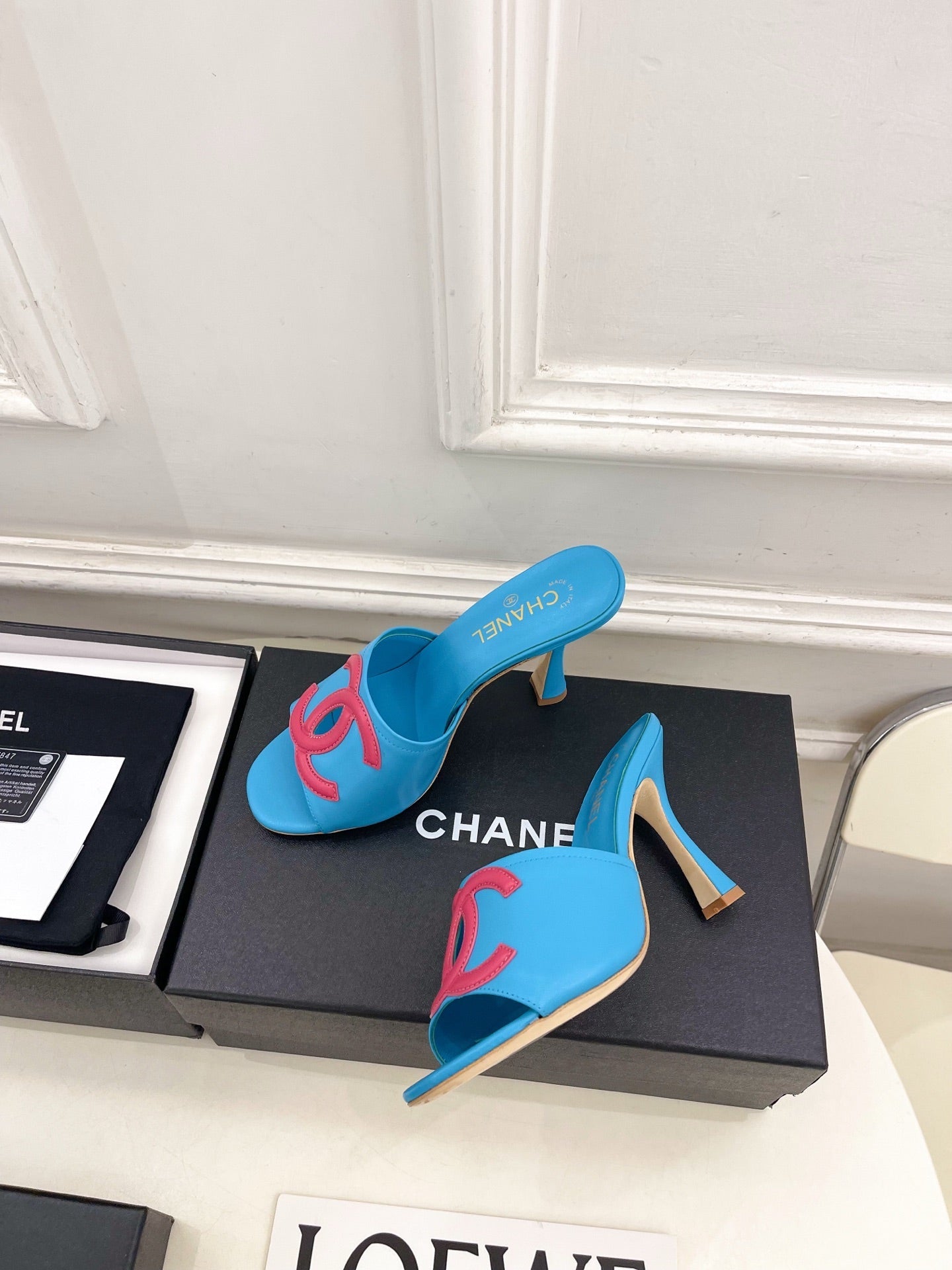 CC Double C Mules 9.5cm Blue Pink Leather 891680