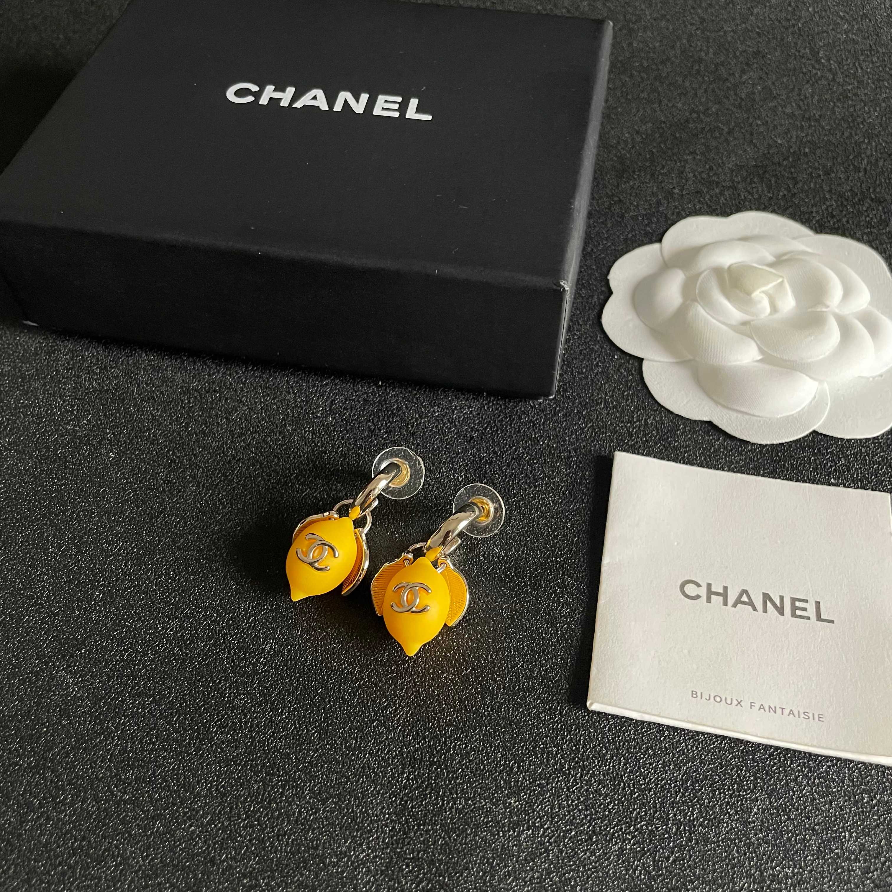 CC Lemon Stud Earrings Yellow Enamel 659651