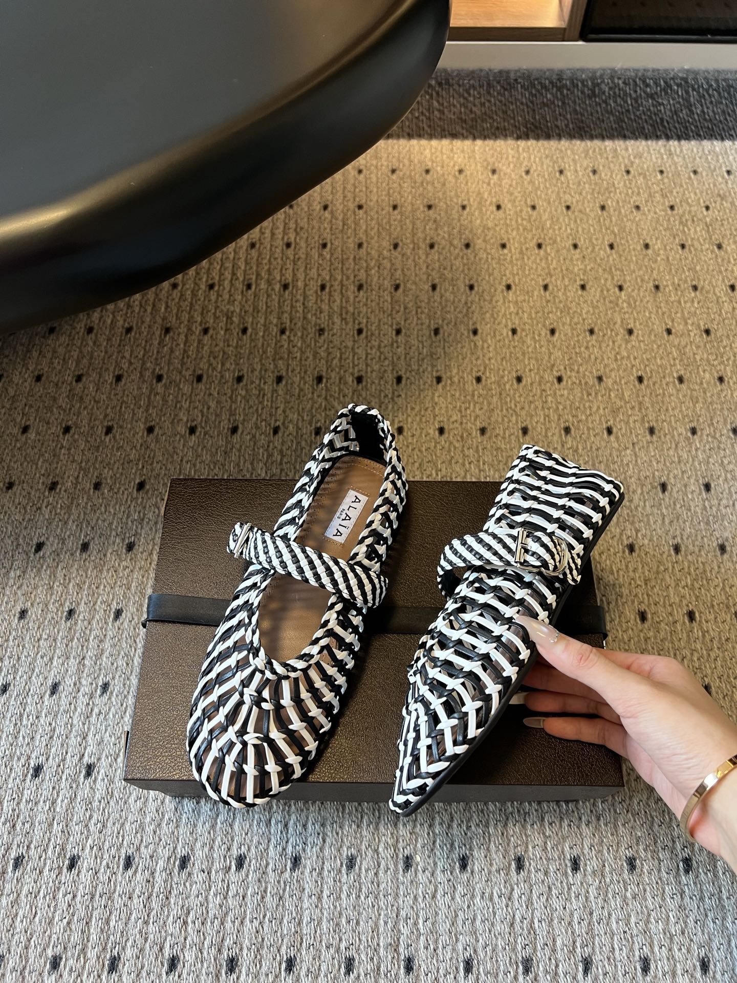 Alaia Crochet Mary Jane Ballet Flats Handwoven