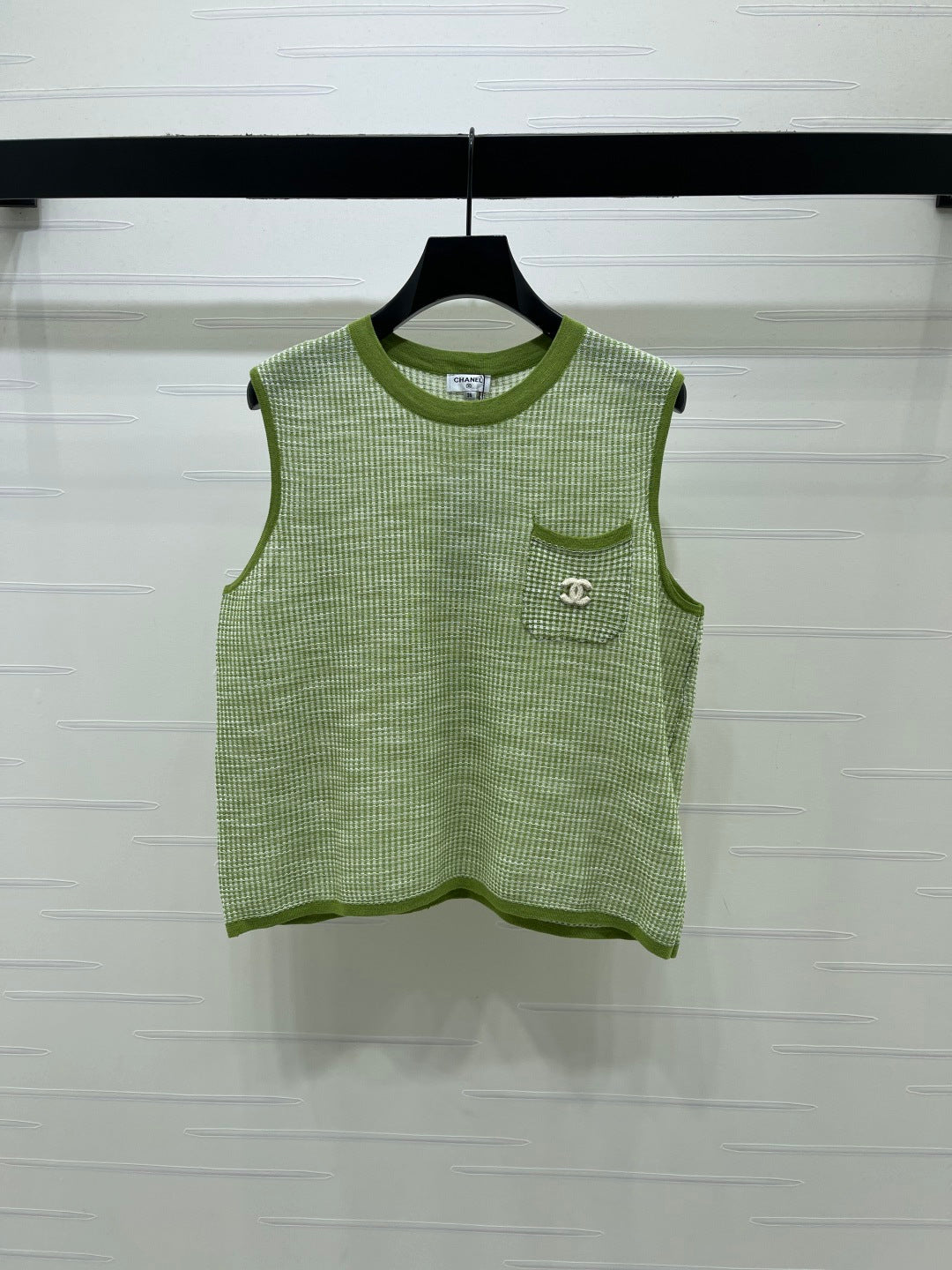 CC Logo Pocket Plaid Knit Vest Tencel 406451