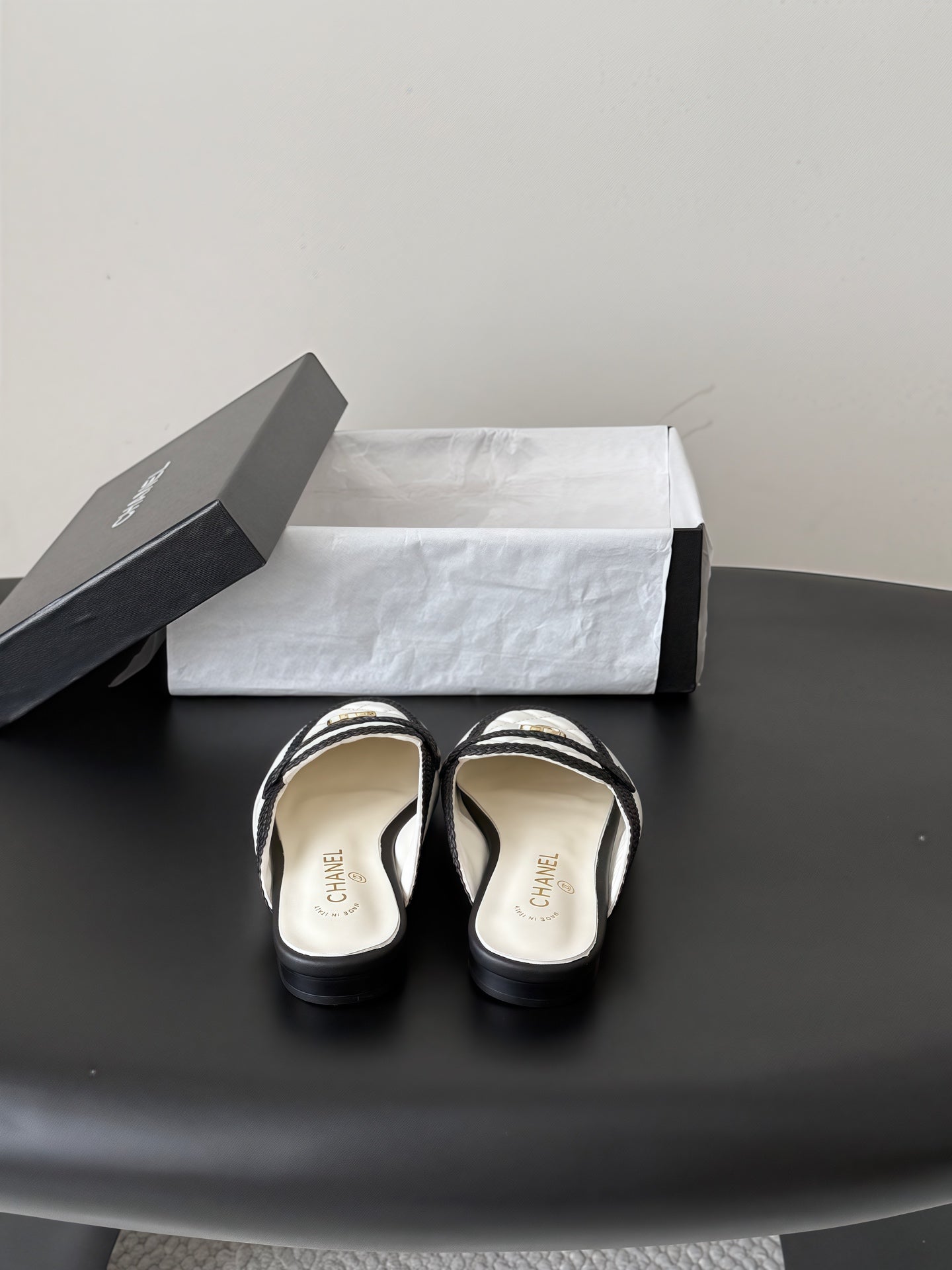 CC Quilted Logo Strap Mules White Leather 914193