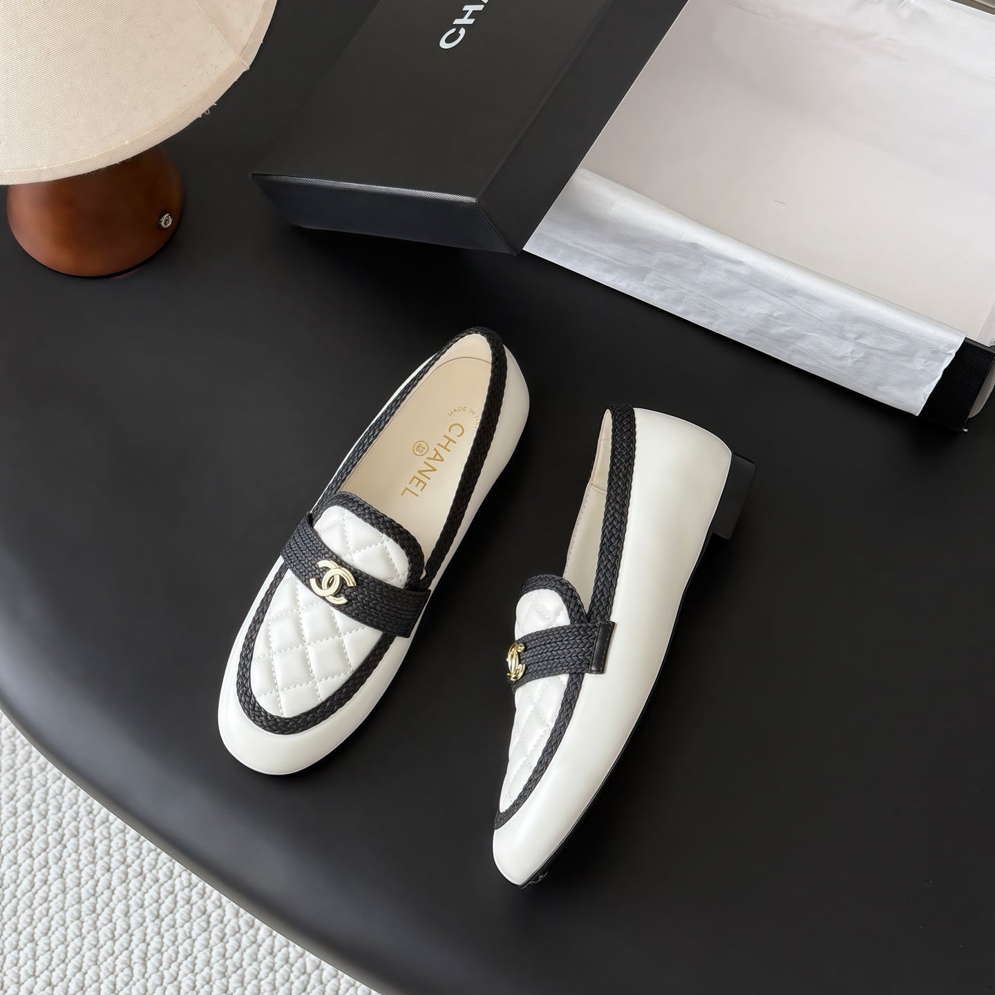 CC Quilted Logo Loafers White Leather 914189