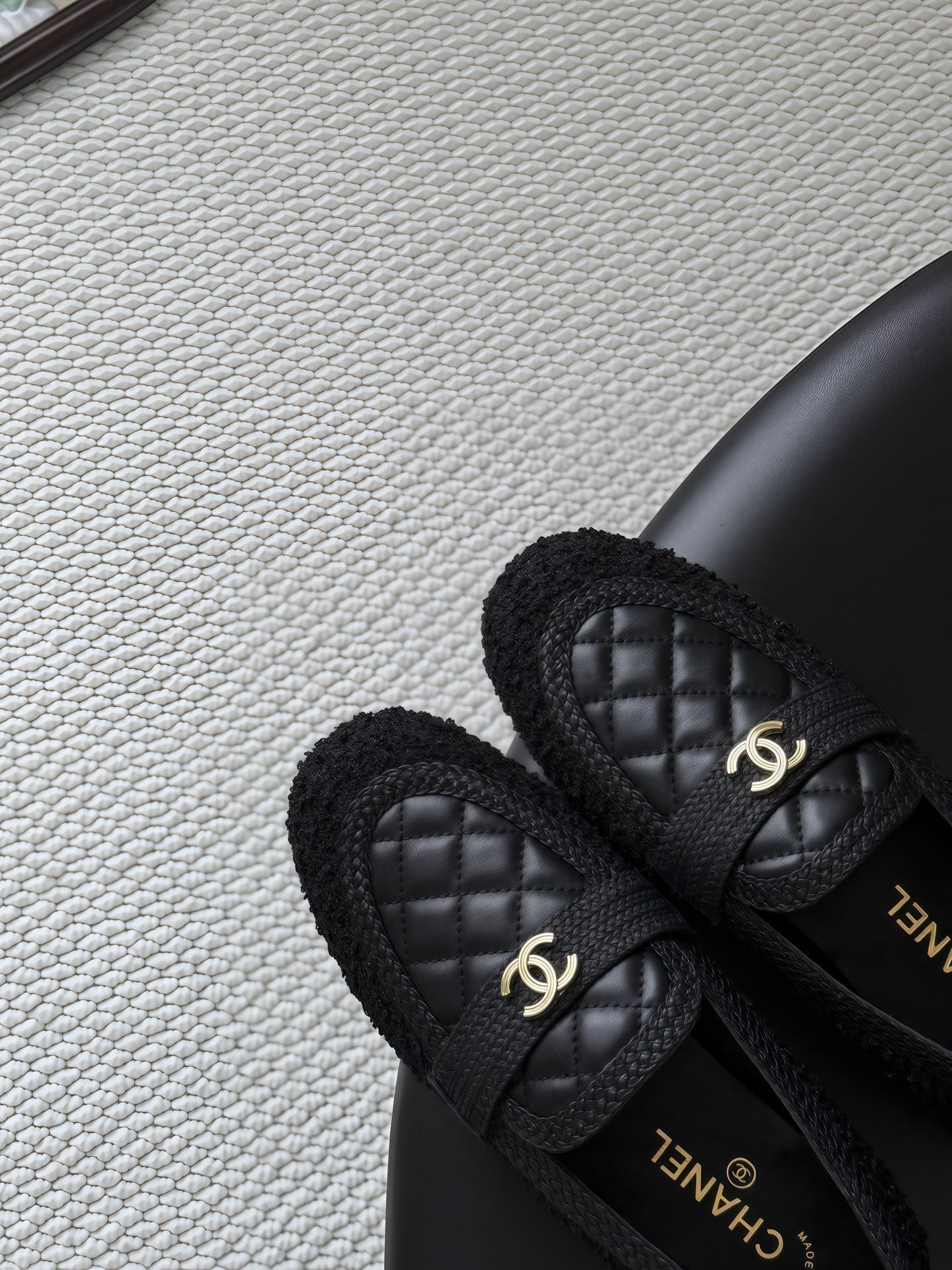 CC Quilted Logo Loafers Black Tweed & Leather 914188