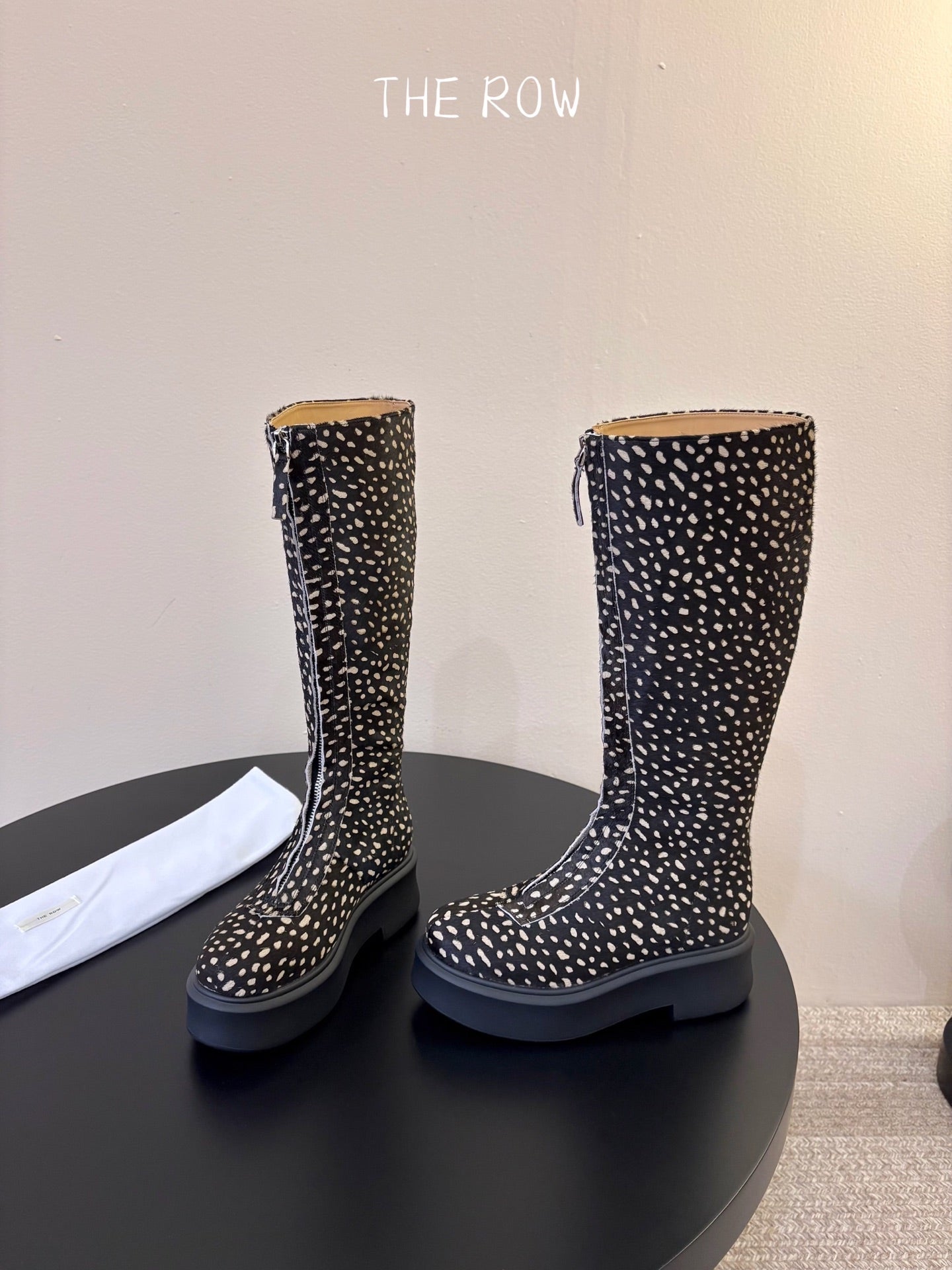 TR Platform Long Boots 4CM Black Leopard Print Pony Hair Leather 933550