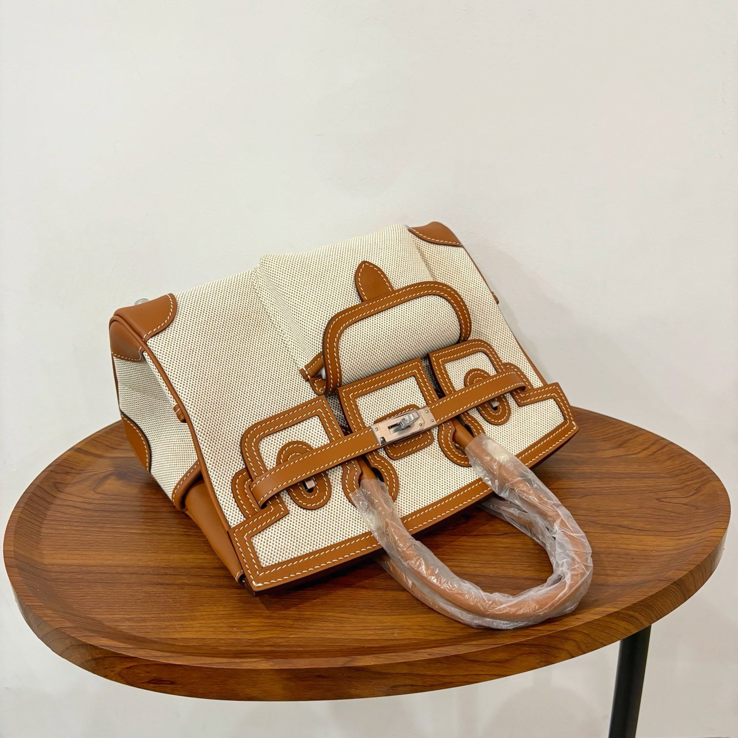 HM Birkin Cargo 25CM Handbag Ivory Brown Swift Canvas