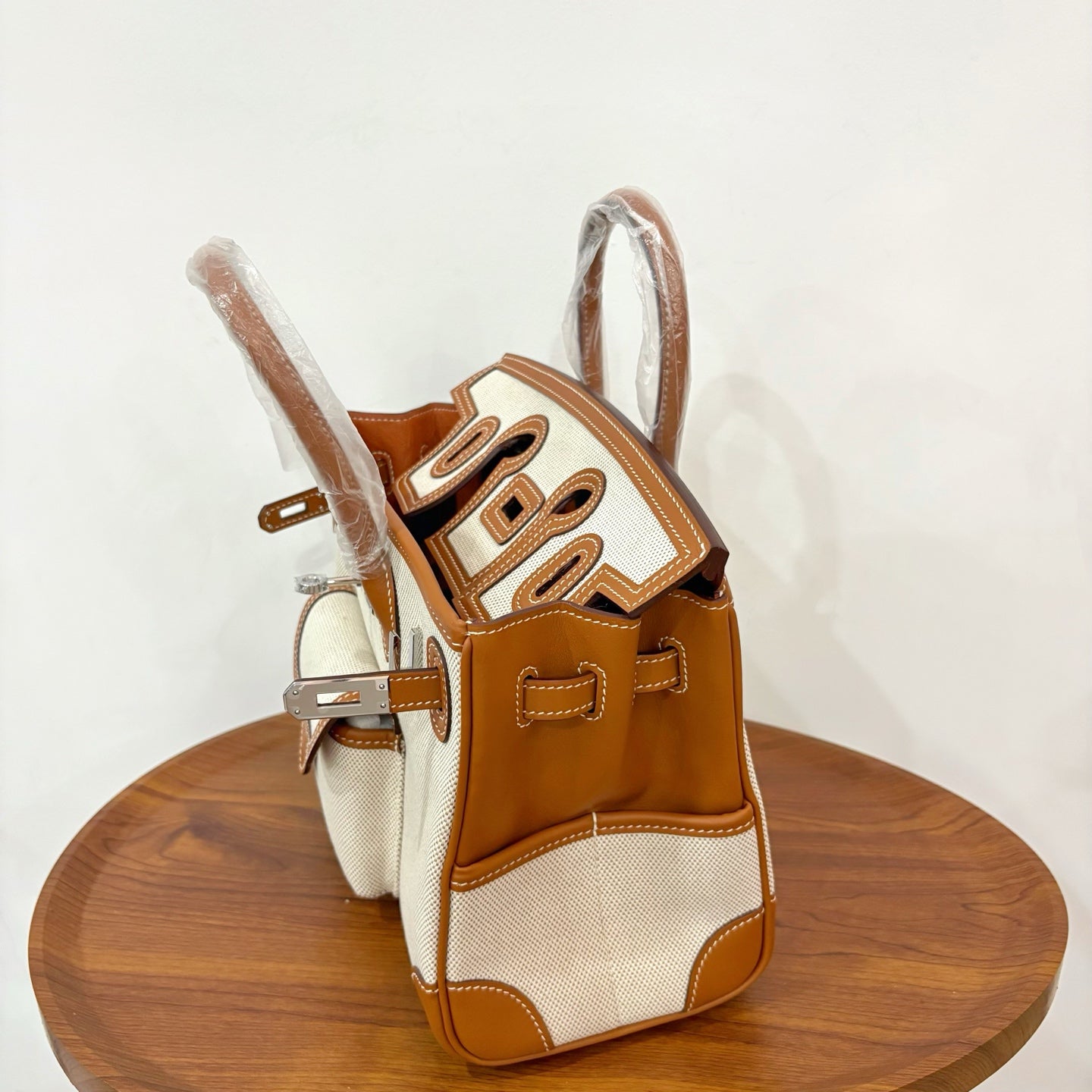 HM Birkin Cargo 25CM Handbag Ivory Brown Swift Canvas