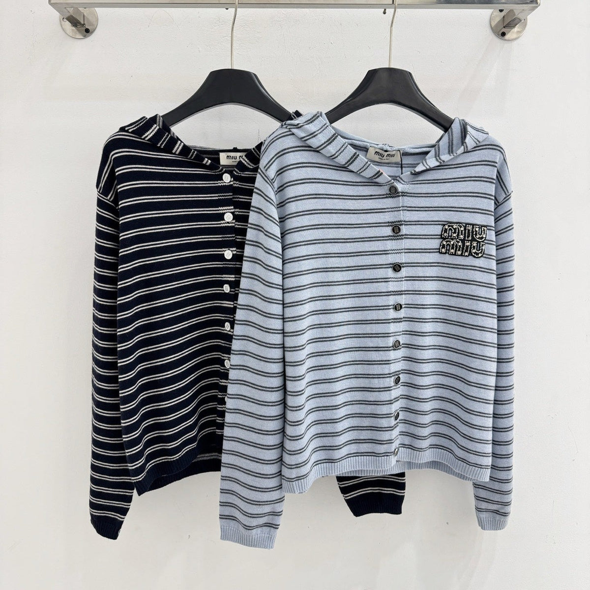 Miu Striped Hooded Cardigan Wool 801959