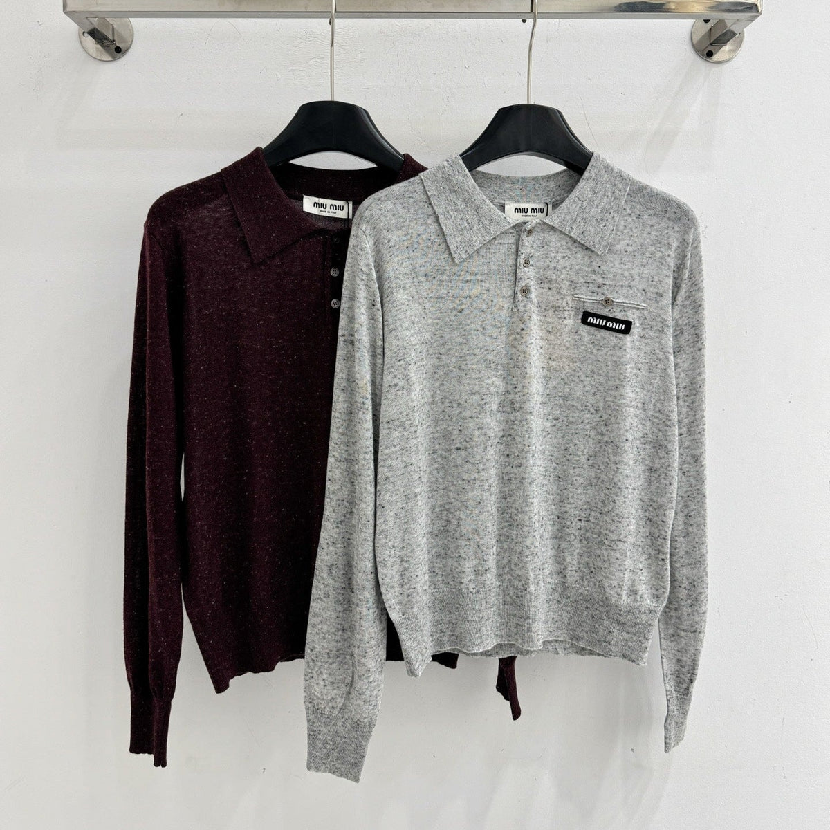 Miu Logo Patch Knit Polo Sweater Wool 794377