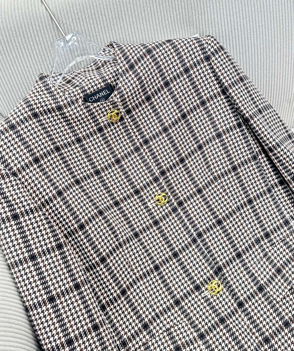 CC Houndstooth Tweed Jacket Black White Polyester 426212