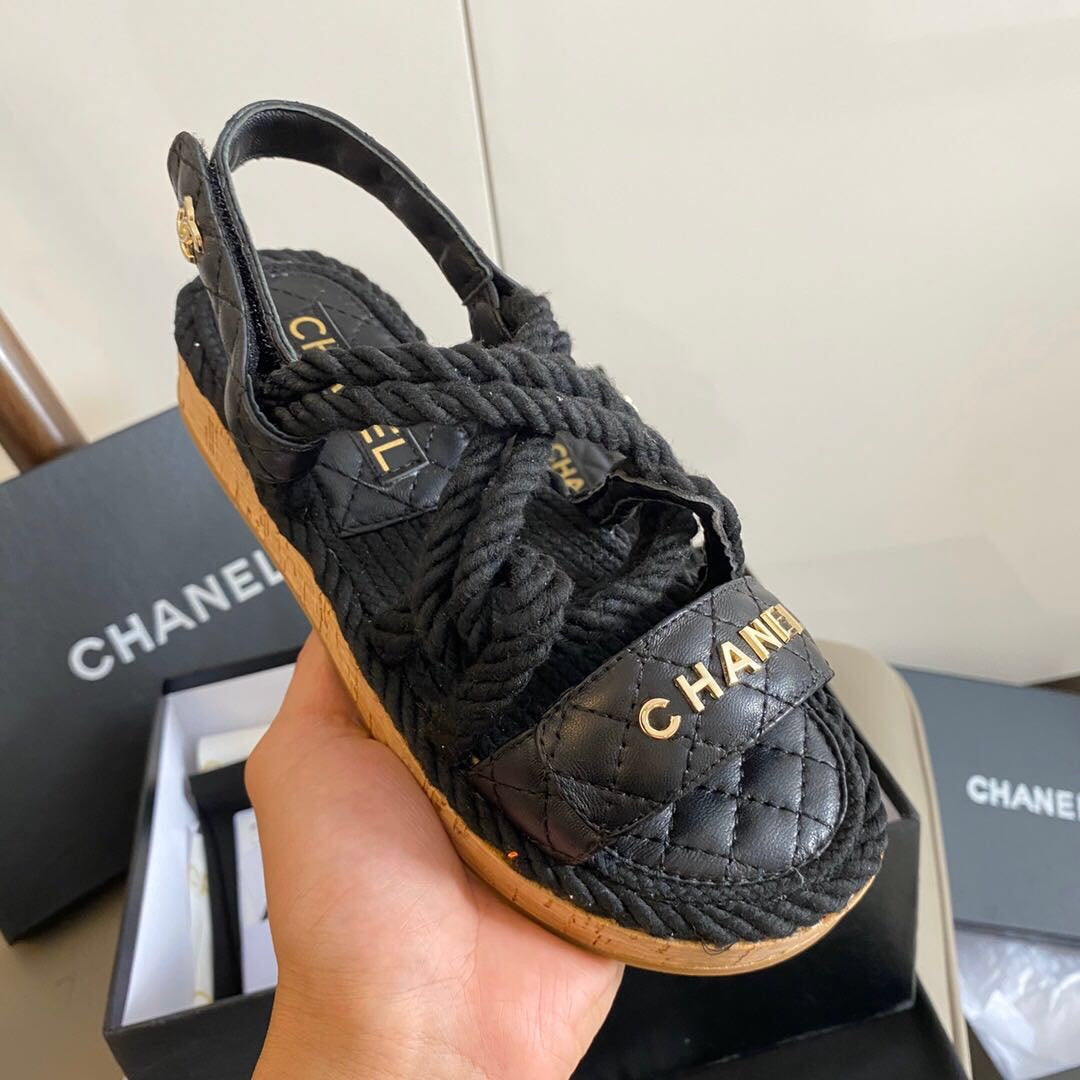 CC 26s Sandals Black Fabric Calfskin 140030