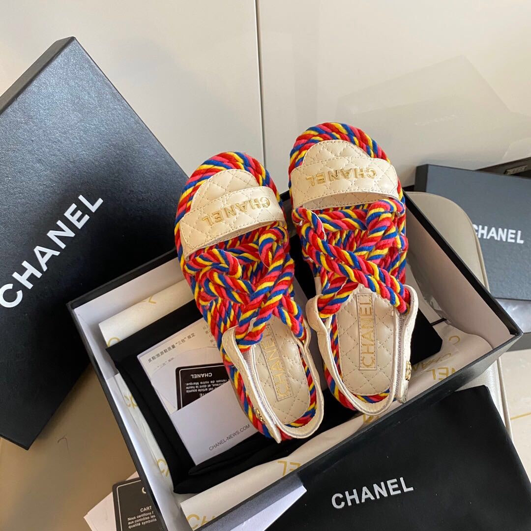 CC 26s Sandals Beige Multicolor Fabric Calfskin 140029
