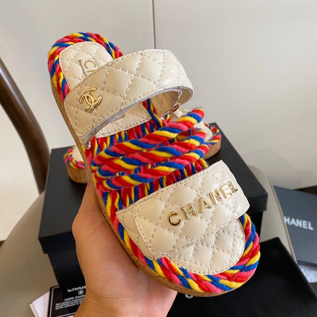 CC 26s Sandals Beige Multicolor Fabric Calfskin 140029