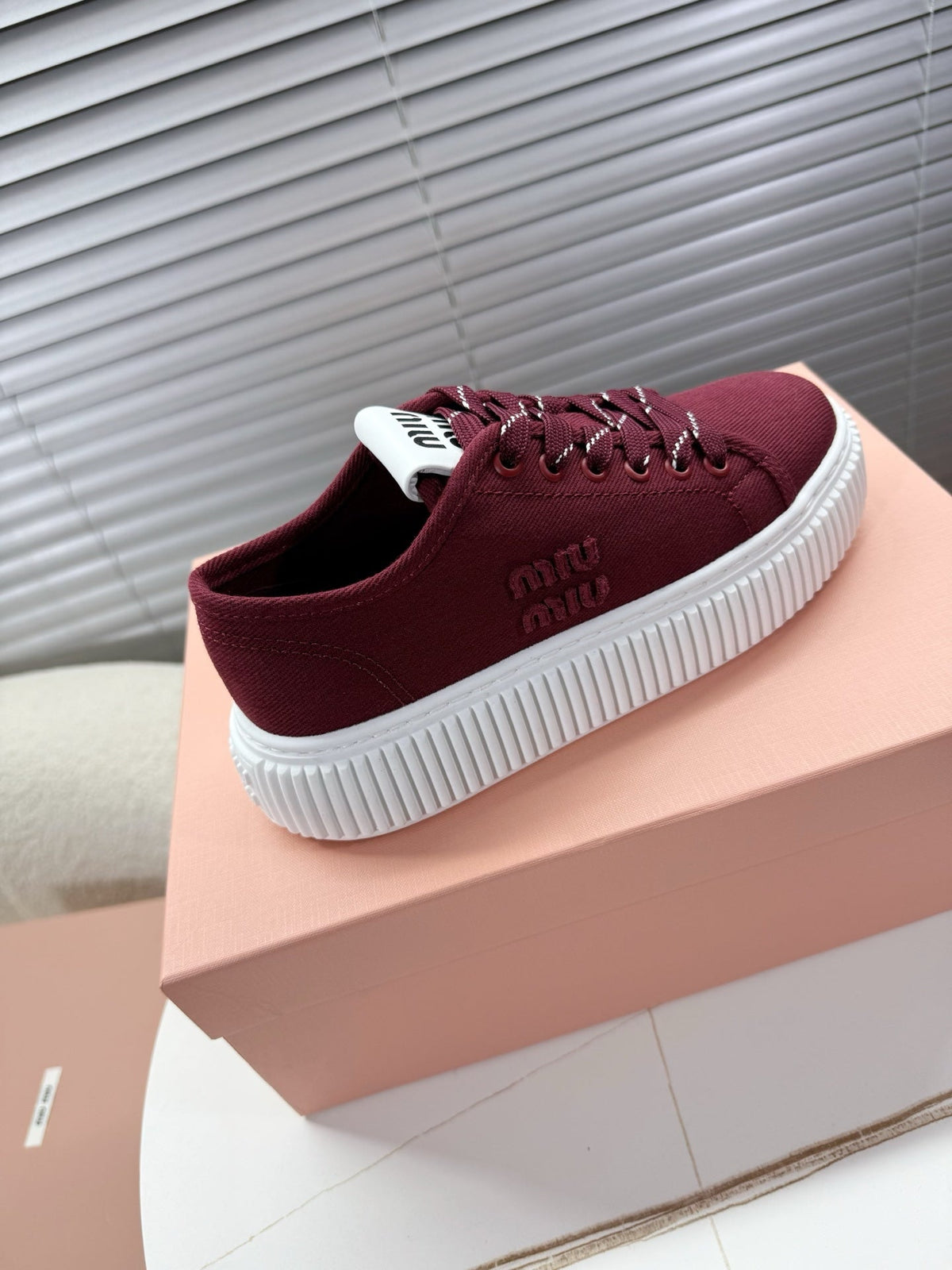 Miumiu 26s Platform Sneakers Dark Red Canvas