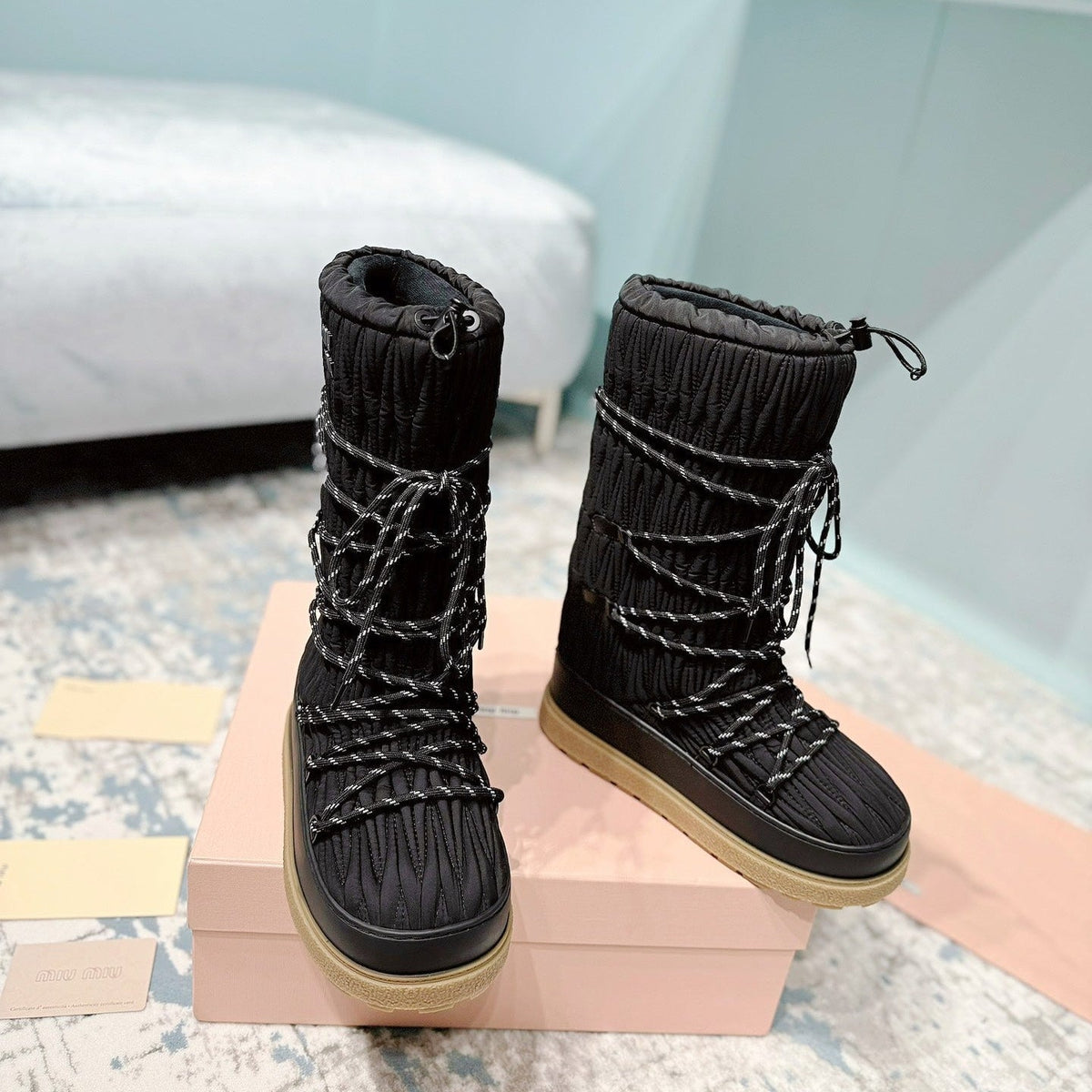 Miumiu 26s Ankle Snow Boots Black Fabric Style 16