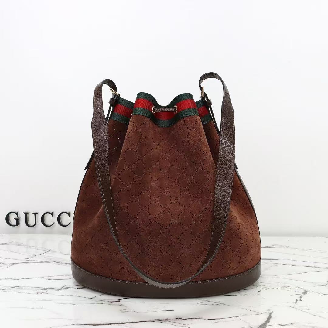 GG Venice Bucket Bag 33cm Dark Brown Suede
