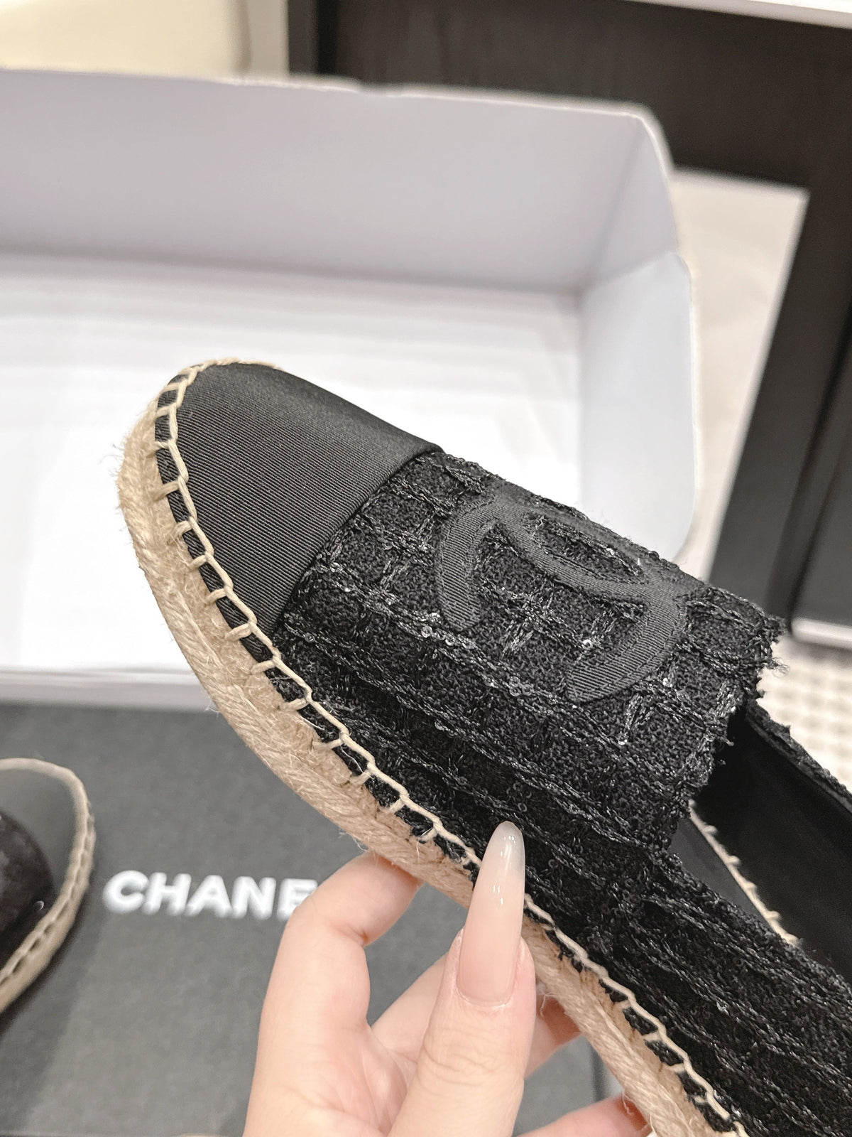 CC 26S Slip-Ons in Black Tweed and Patent Calfskin
