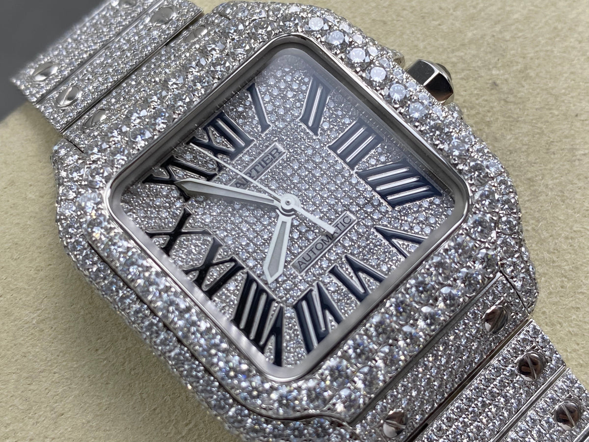 Cartier Santos 35mm Diamond Dial Sliver Full Diamond