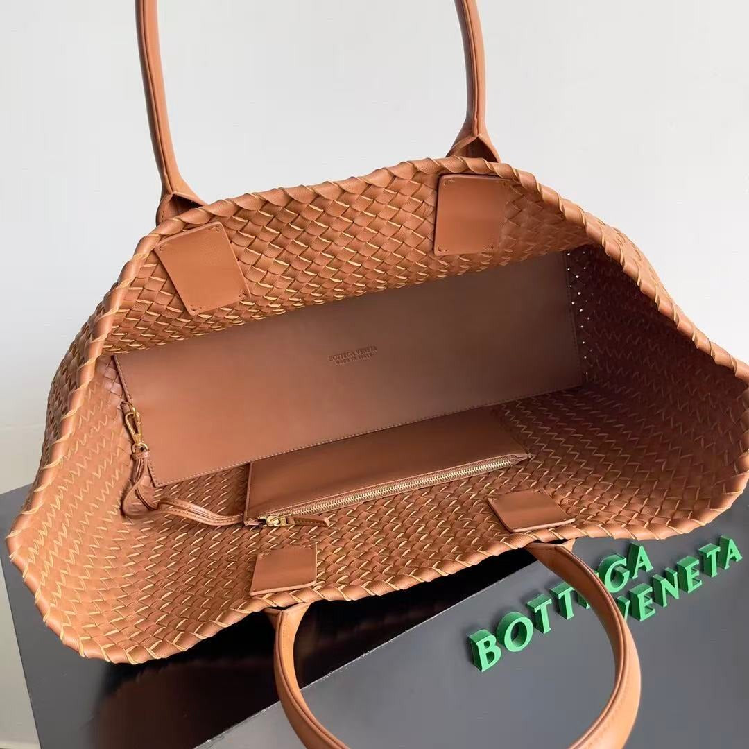 BV 2026 Cabat Tote Bag 51cm Caramel Intreccio Leather