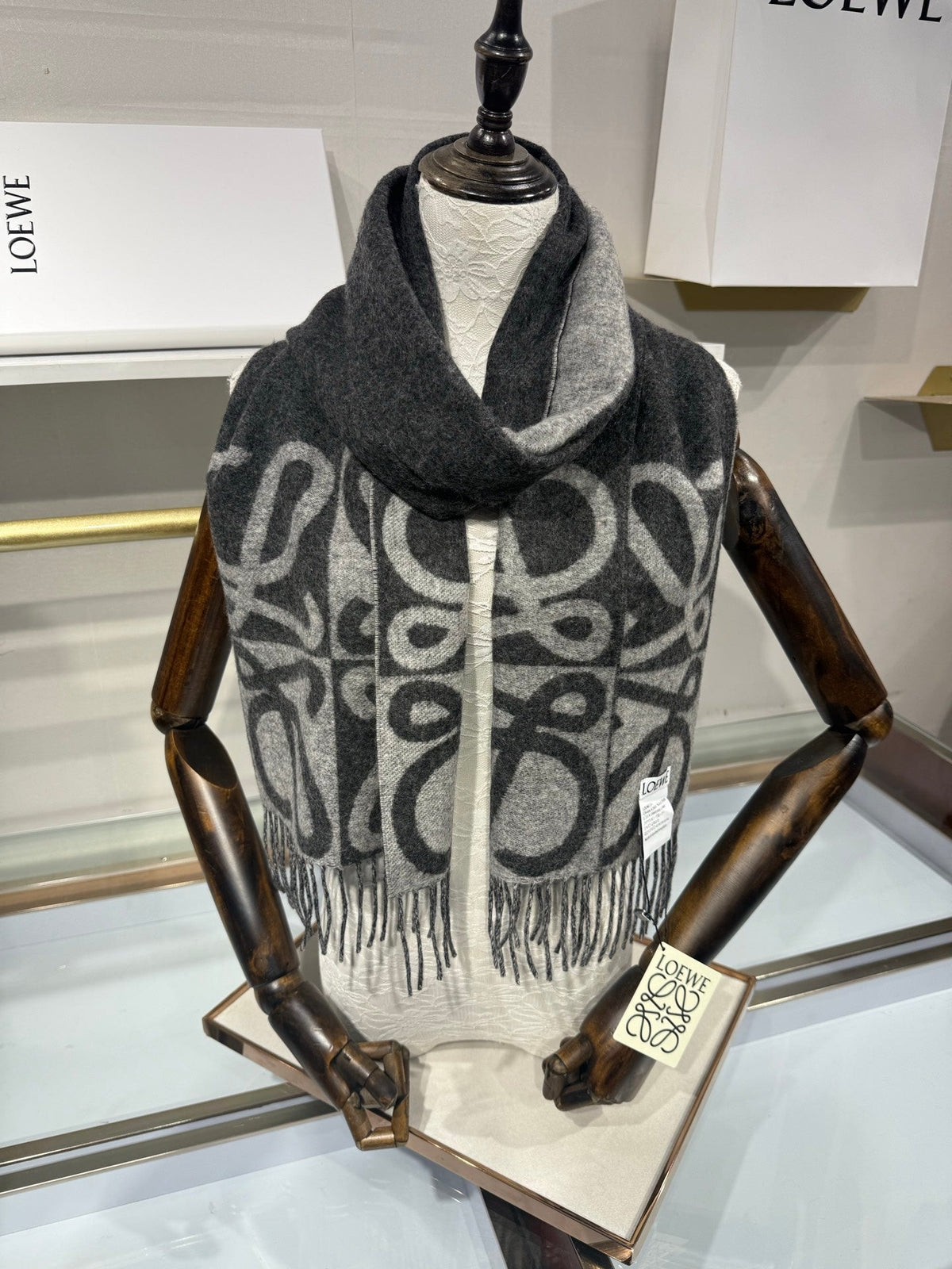 Loewe 2026 Anagram Jacquard Scarf 180cm Wool And Cashmere 217384