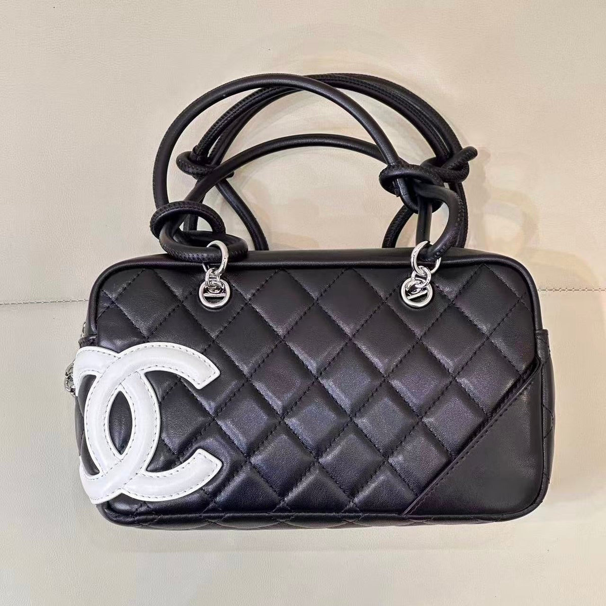 CC Cambon Mini 21cm Black White Logo Lambskin