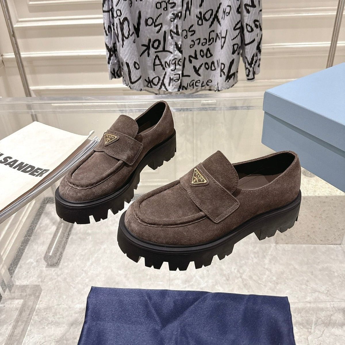 Prada 26S Platform Loafers 45mm Dark Brown Suede