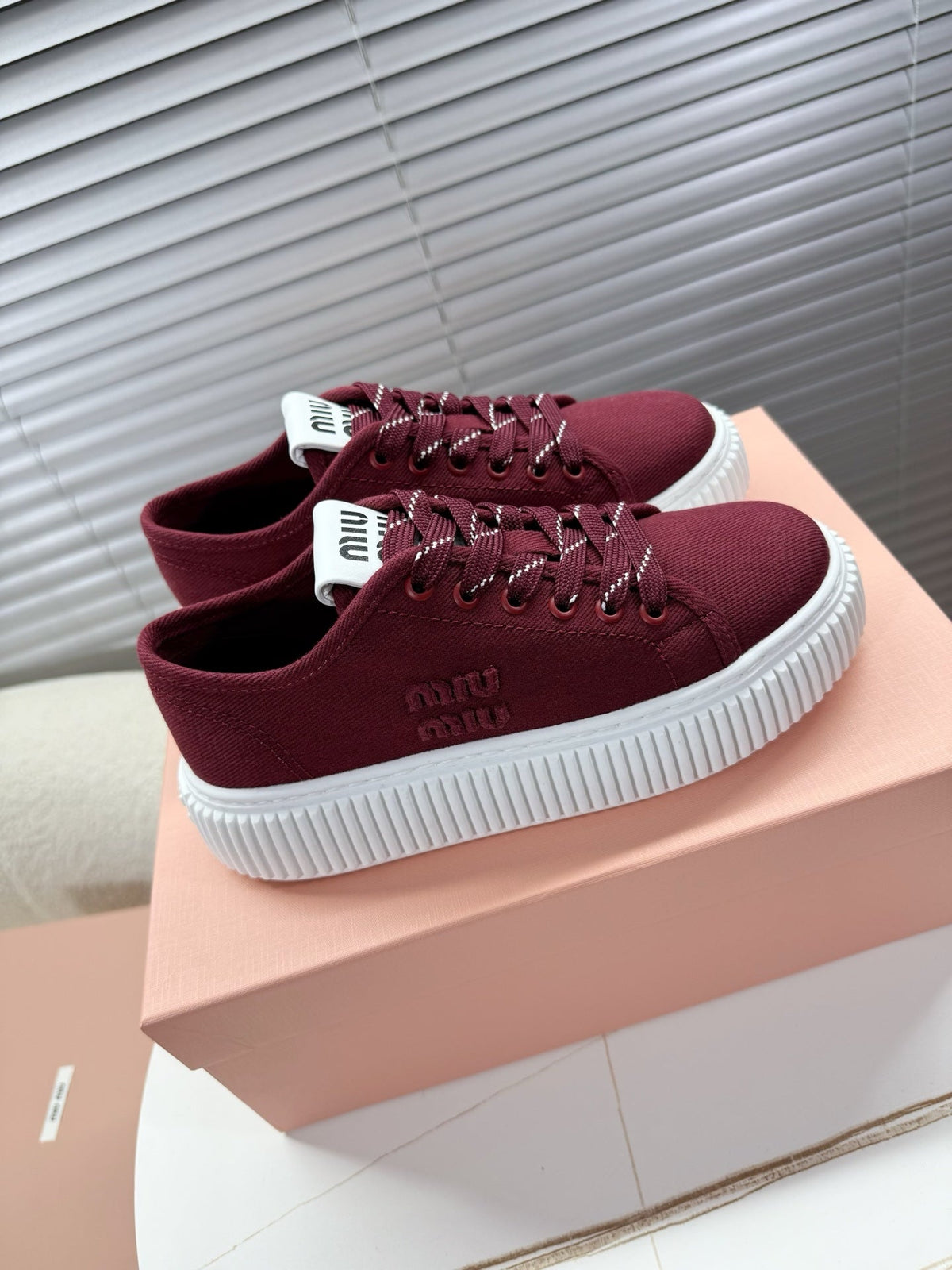 Miumiu 26s Platform Sneakers Dark Red Canvas