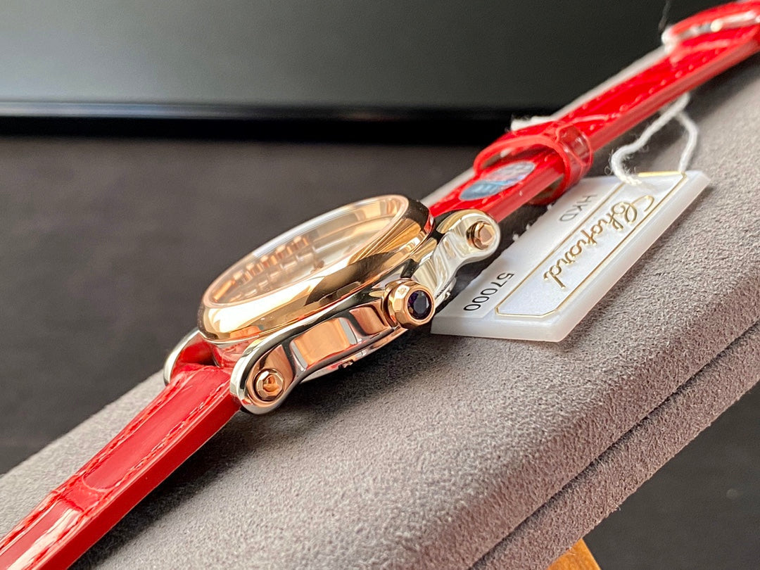Happy Diamonds 36mm Pink Gold White Dial