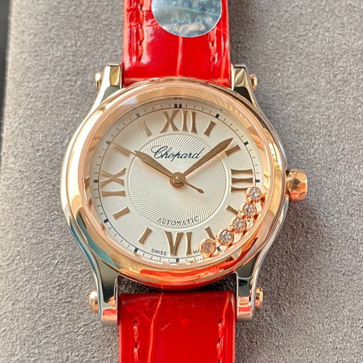 Happy Diamonds 36mm Pink Gold White Dial