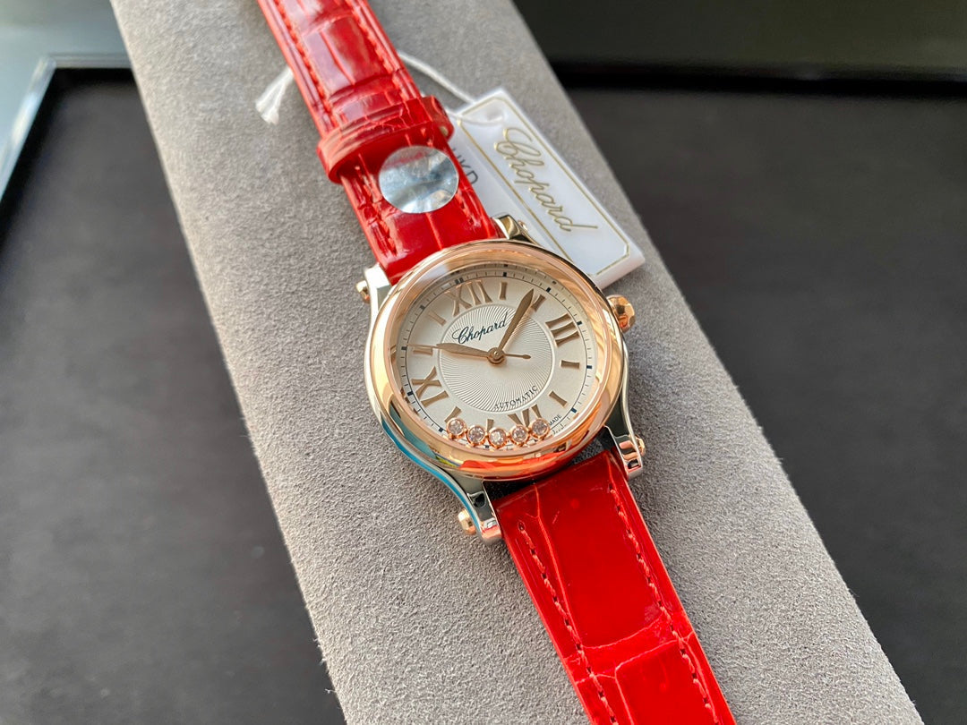 Happy Diamonds 36mm Pink Gold White Dial