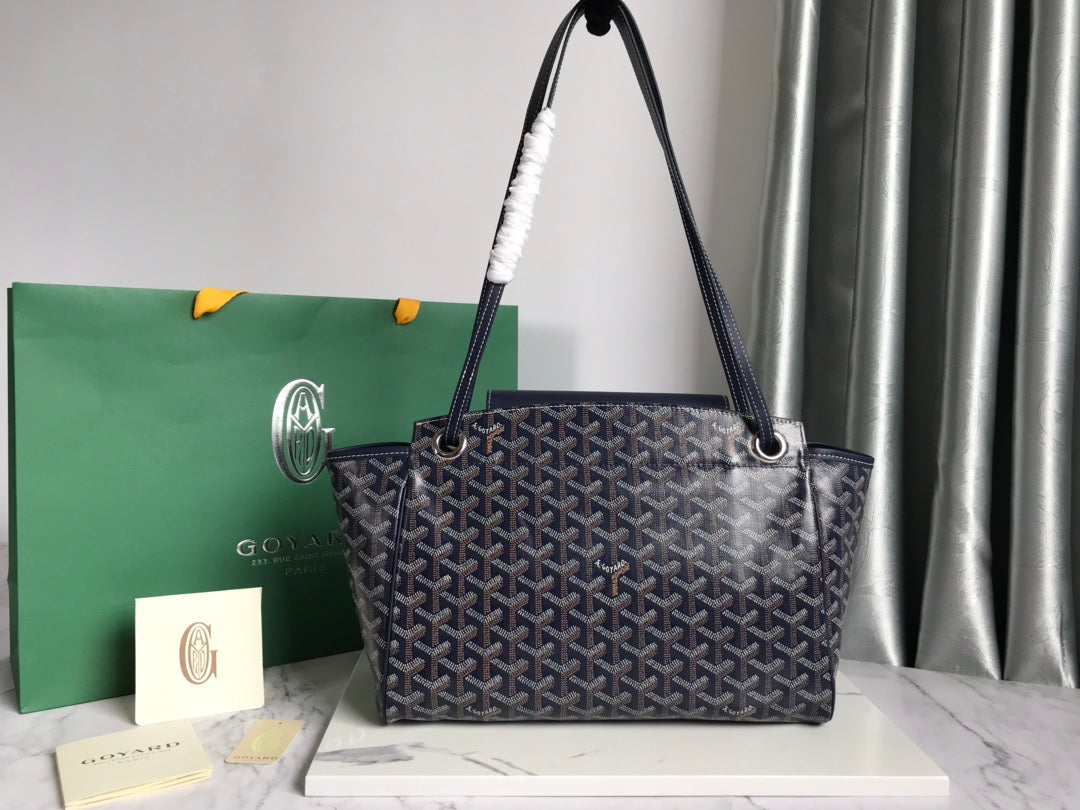 Goyard Rouette Souple Bag 31cm Navy Blue Canvas & Calfskin