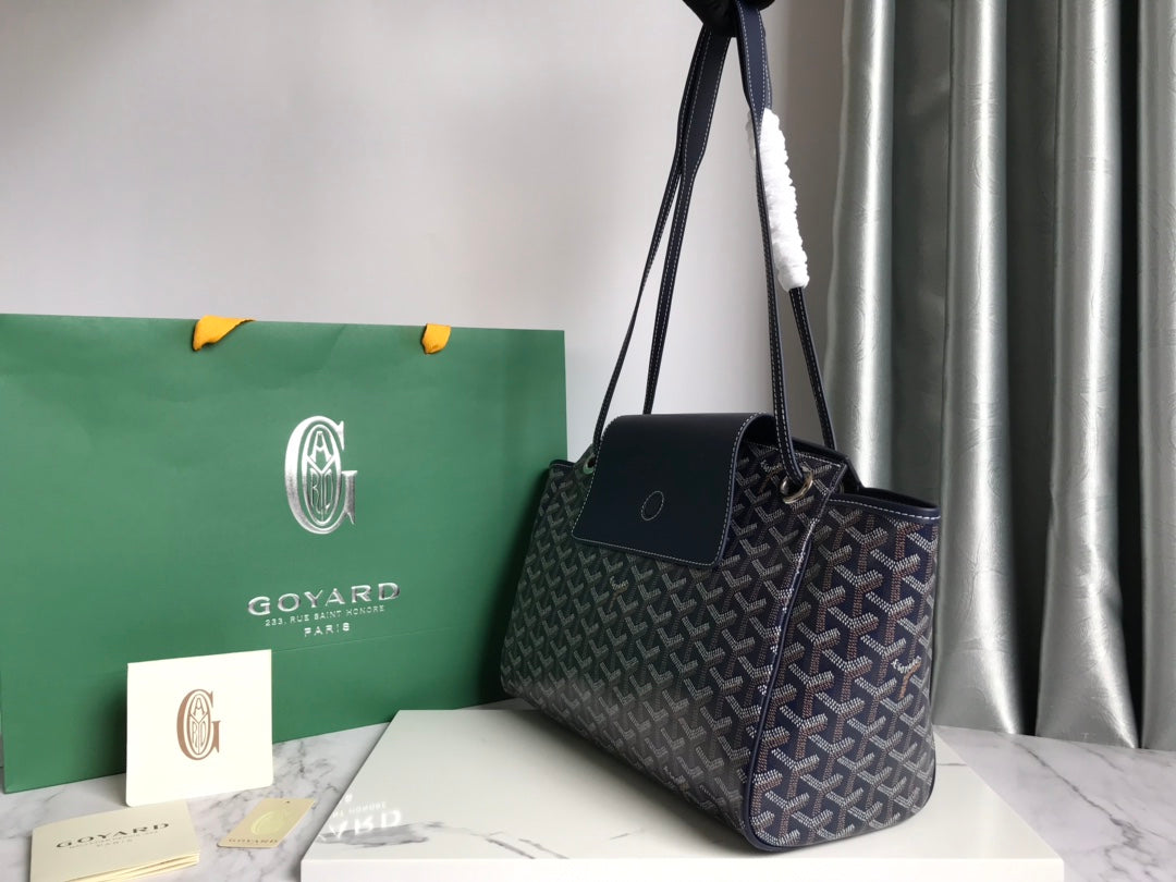 Goyard Rouette Souple Bag 31cm Navy Blue Canvas & Calfskin