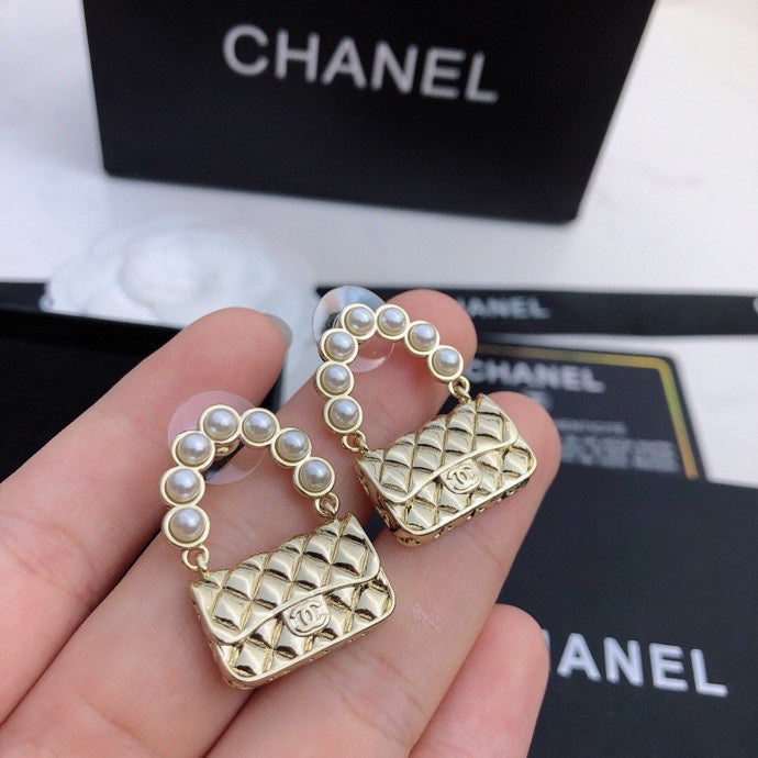 Chanel Pearl Quilted Flap Bag Earrings