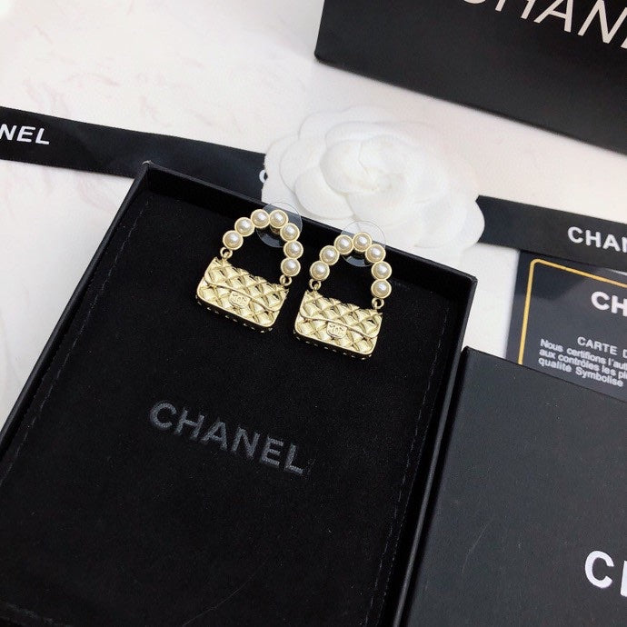Chanel Pearl Quilted Flap Bag Earrings