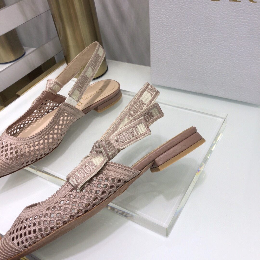 JAdior slingback flat transparent mesh rose canelle embroidered cotton