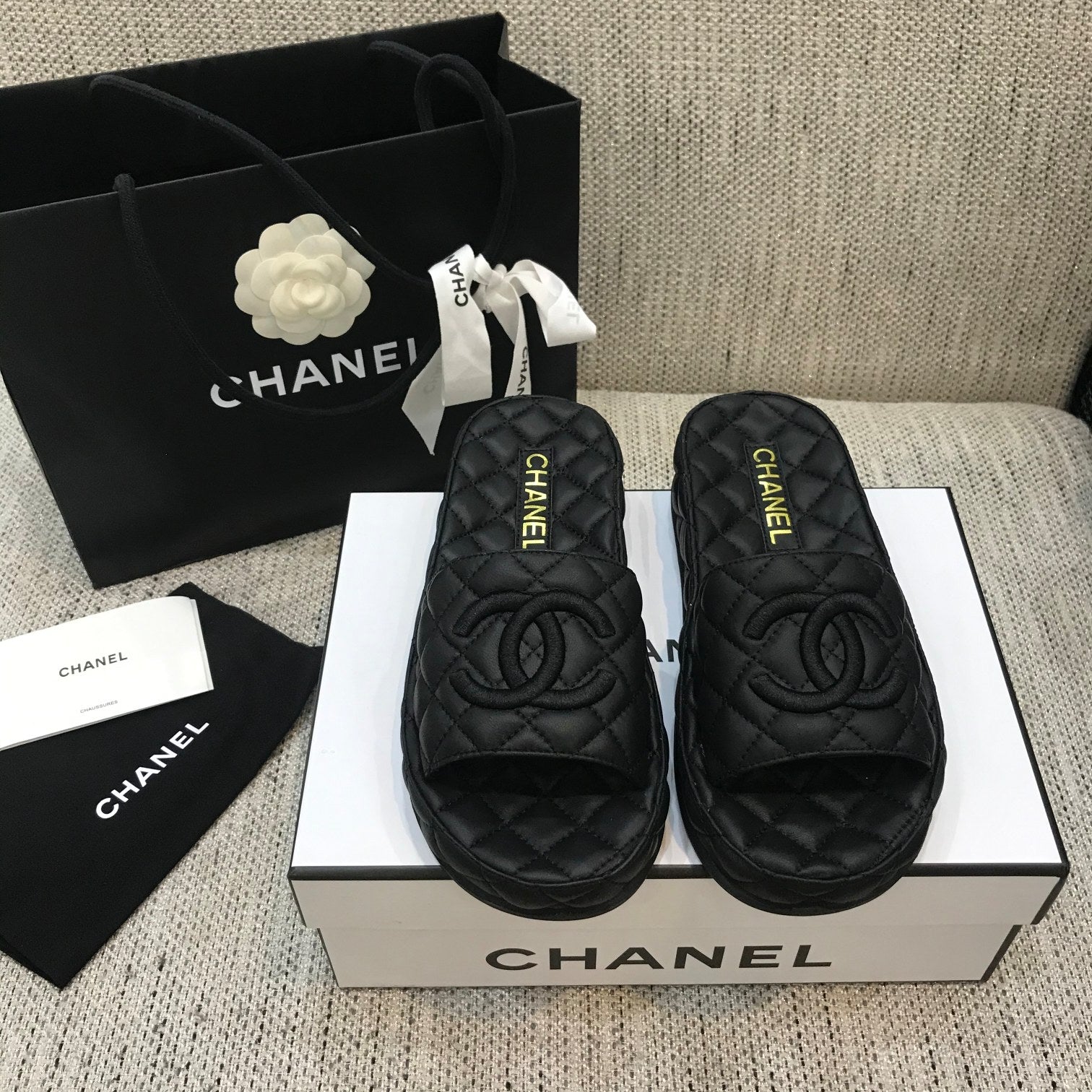 CC 2021 Logo Mules Black Quilted Lambskin 688660