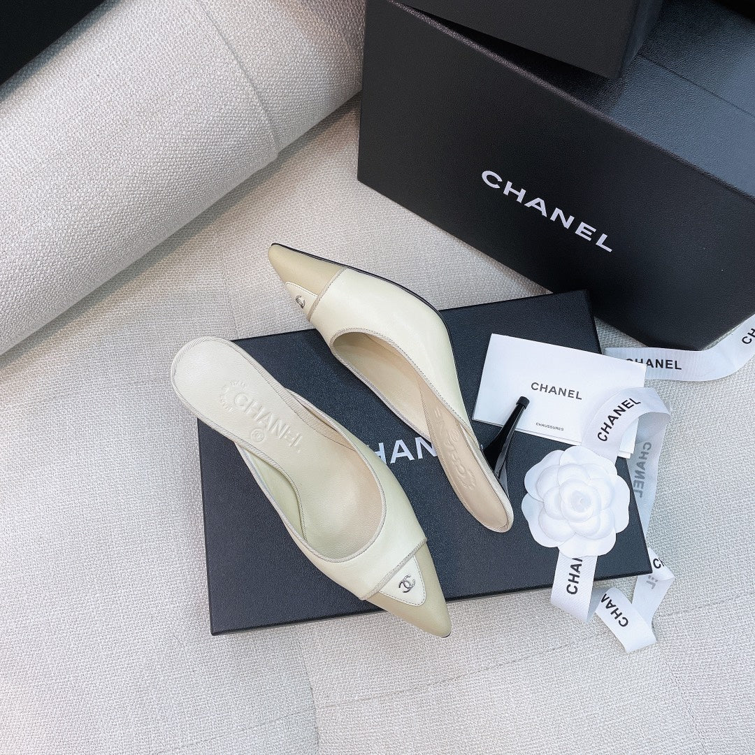 Chanel 26s Mules 8cm Ivory Beige Smooth Leather 156620