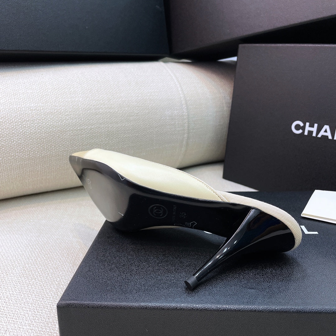 Chanel 26s Mules 8cm Ivory Beige Smooth Leather 156620