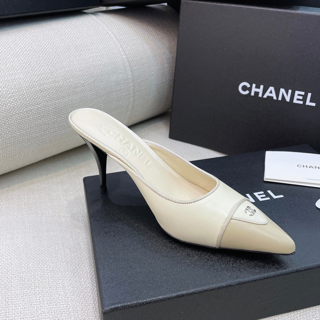 Chanel 26s Mules 8cm Ivory Beige Smooth Leather 156620